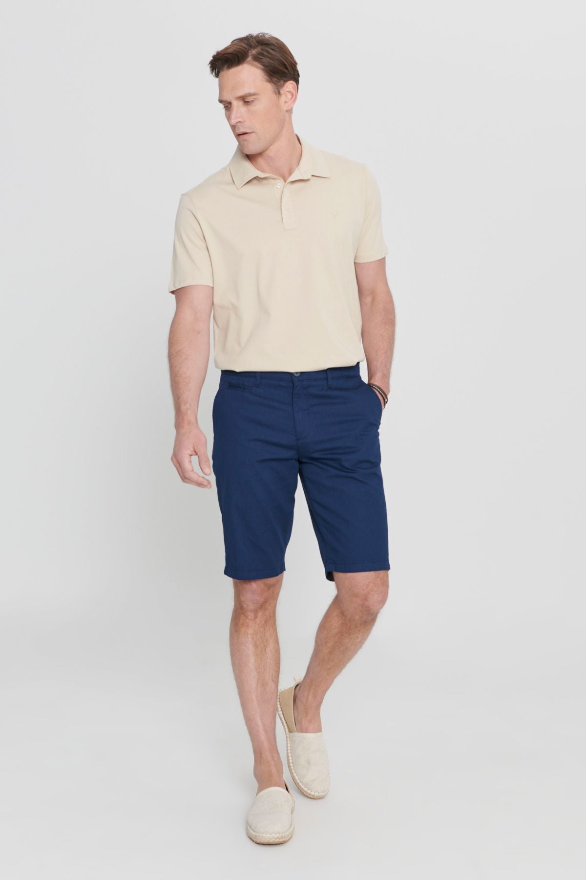 Men's navy blue slim fit narrow -cut cotton Amelor Arkada Side Pocket Shorts