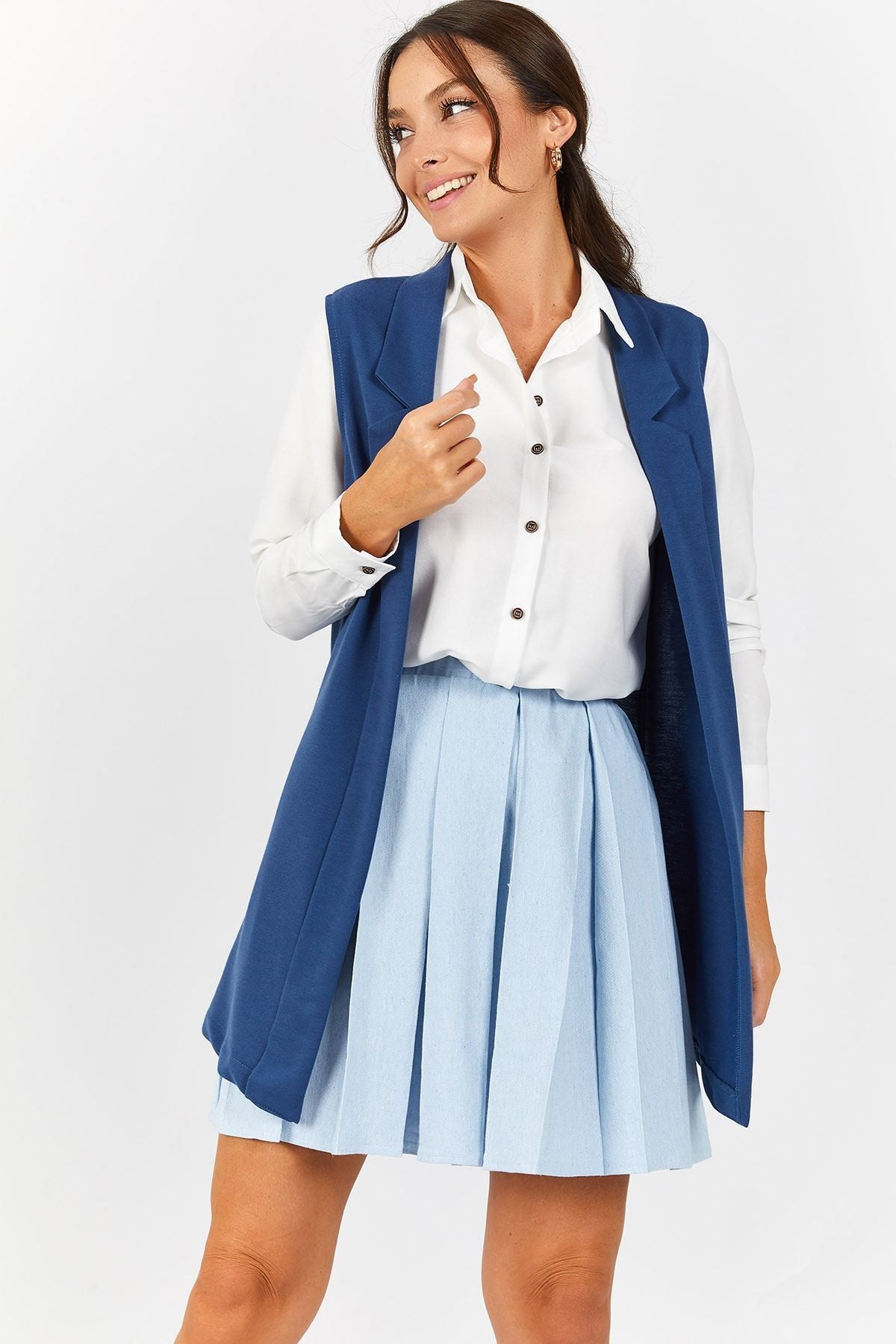 Woman Baby Blue Short Clash Skirt ARM-22K001013