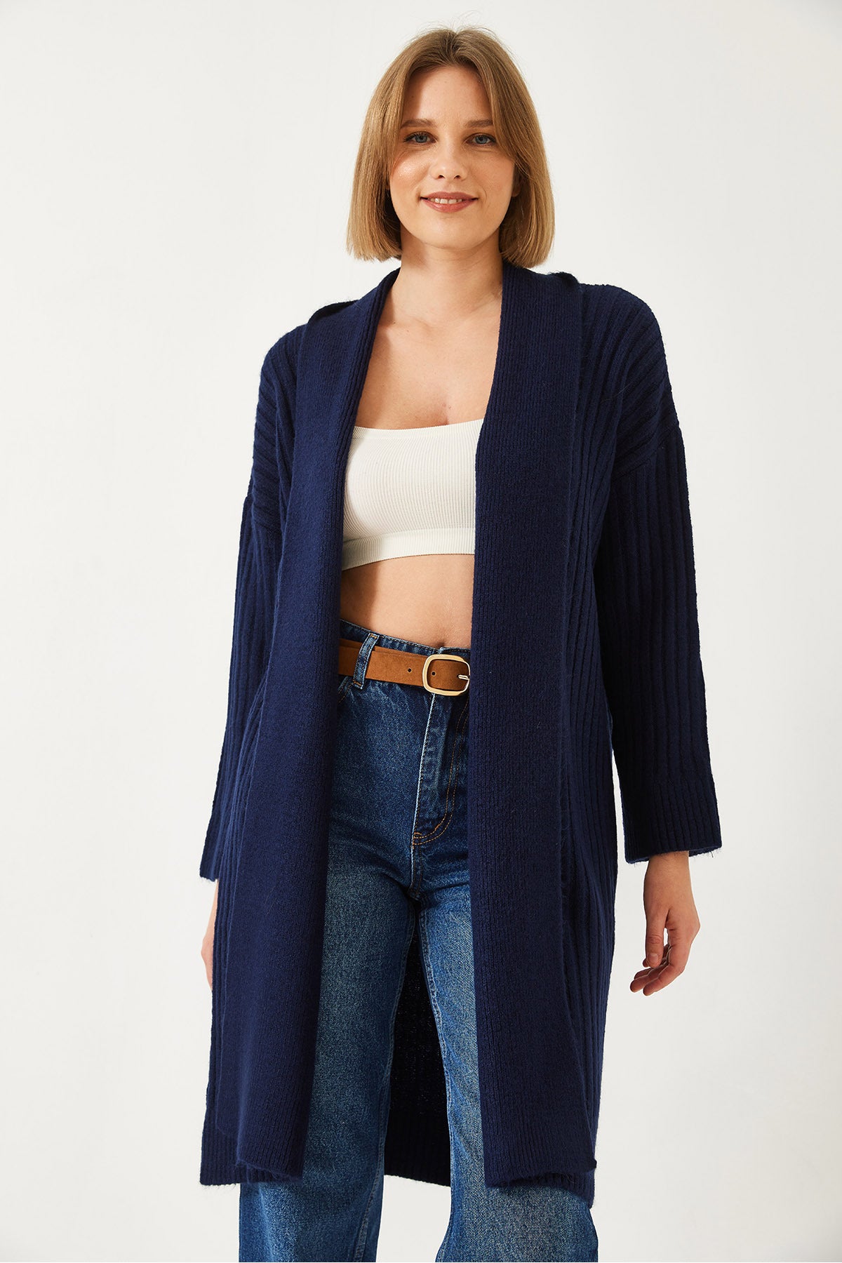 Women's Wide Cut Ribbed Knitwear Cardigan 20234919