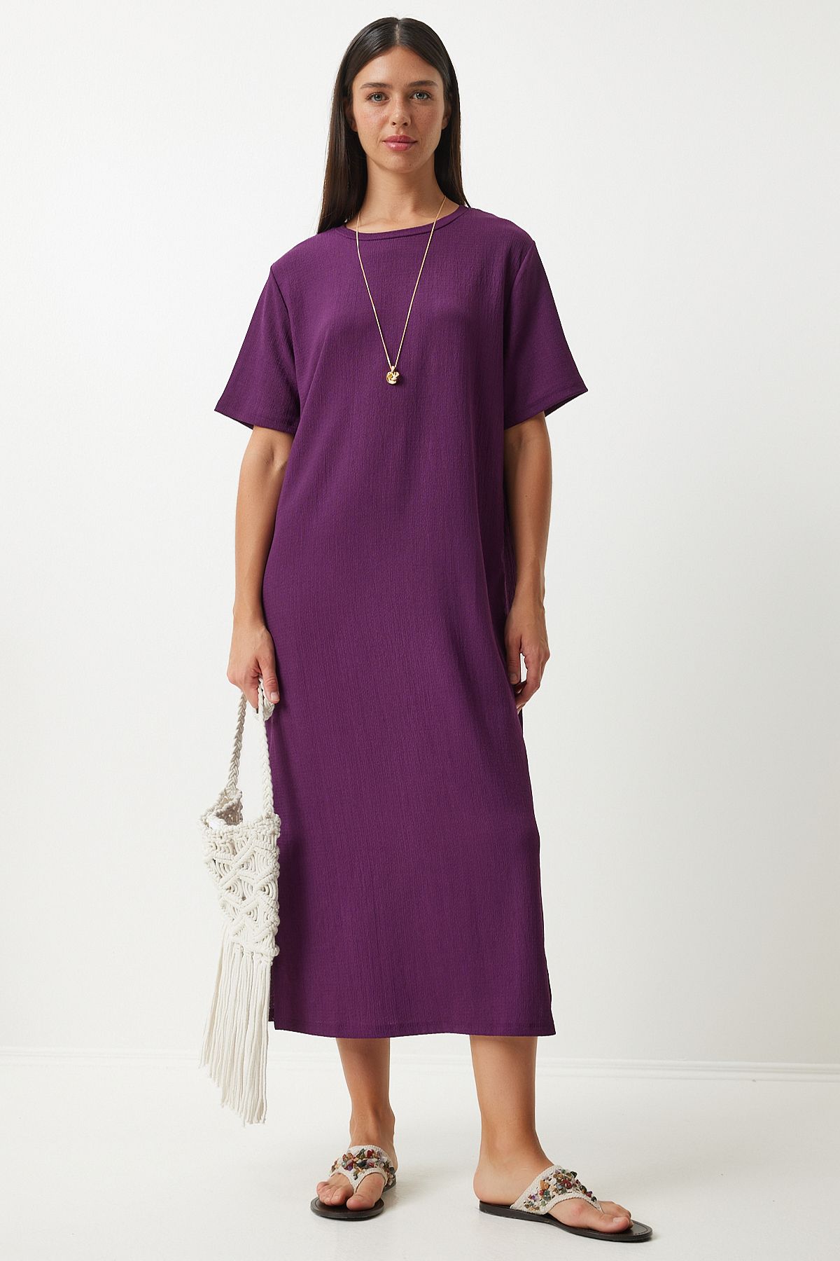 Woman Pold Long Daily Knitting Dress DZ00076