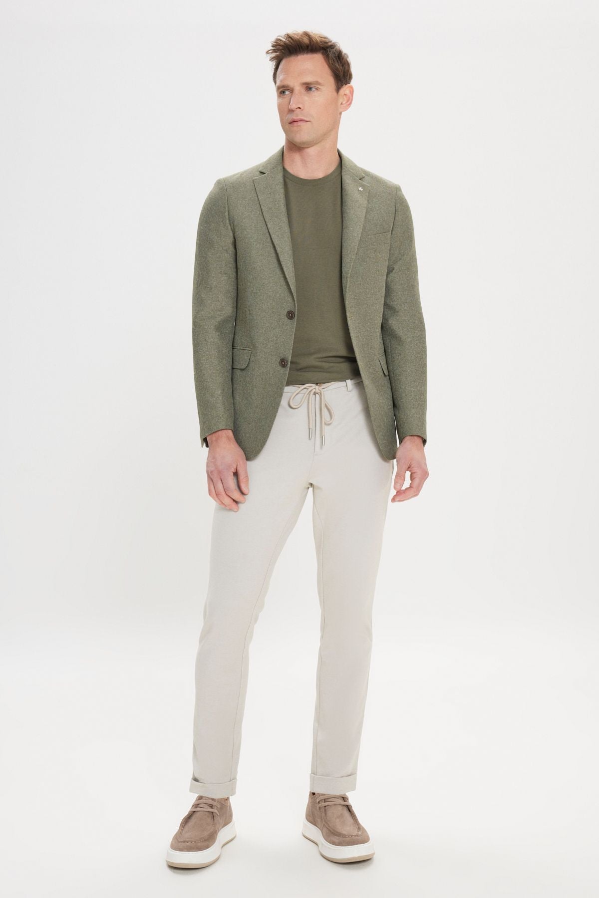 Men's green slim fit narrow cutting mono collar pattern blazer jacket