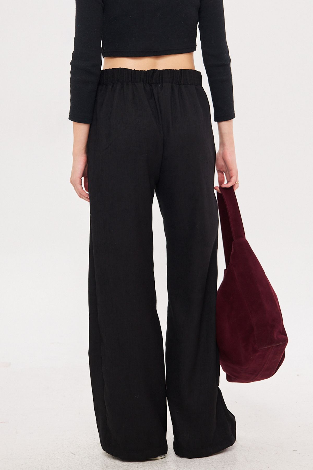 Female black fine wick velvet palazzo pants Arm-25k001009