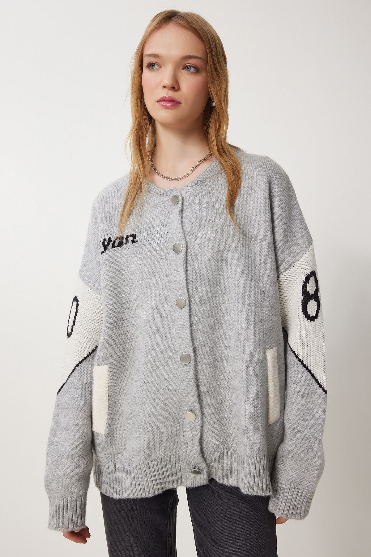 Women's Gray slogan knitwear jacket cardigan DP00218