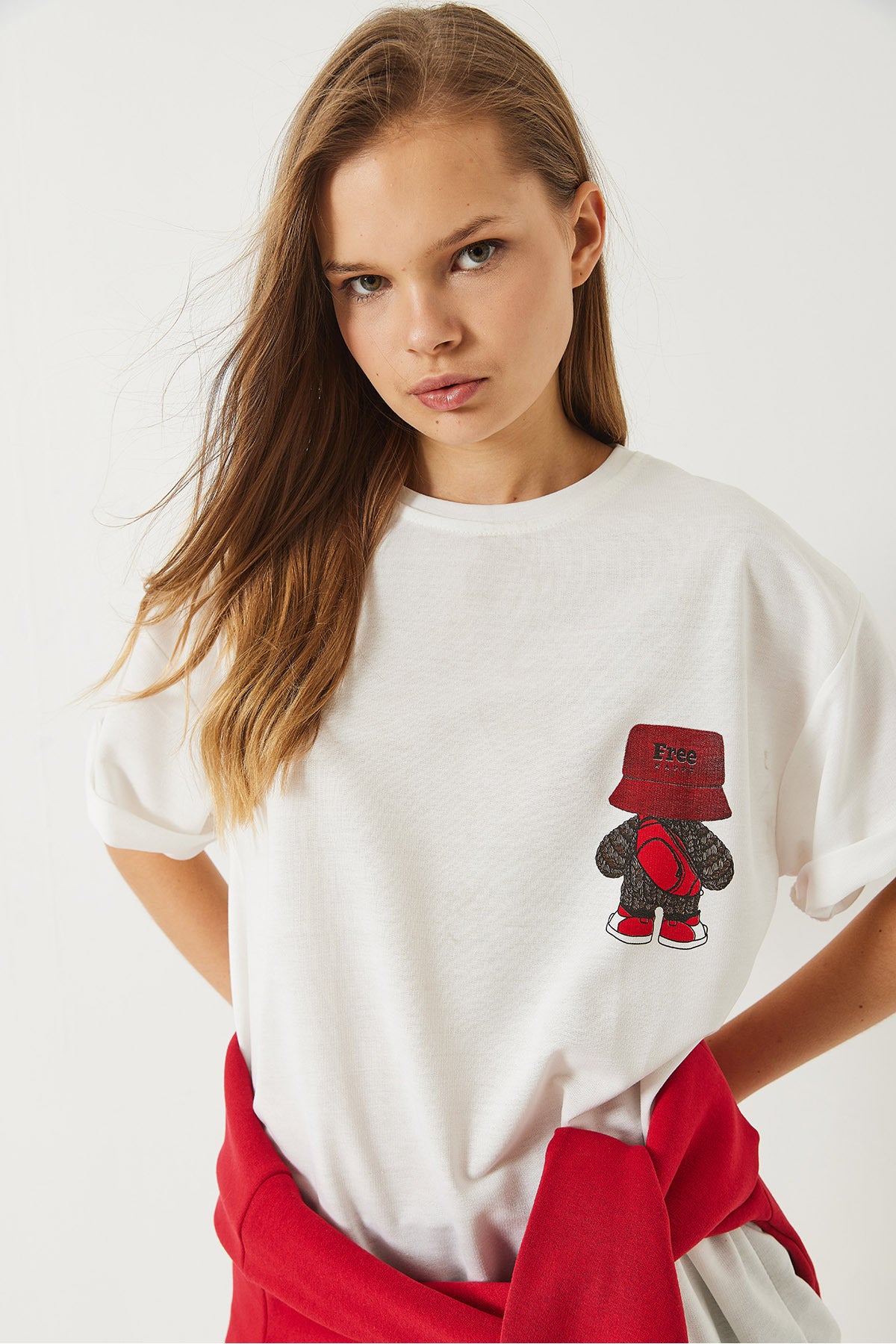 Women's Back Print Detailed Crew Neck Oversize T-Shirt 3085 60283077