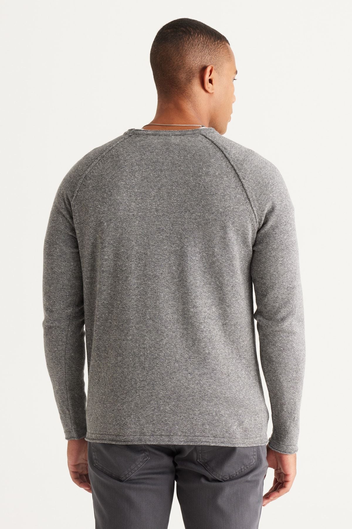 Men's Gray-Ekru Standard Fit Normal Normal Class Bike Cotton Muline Patterned Knitwear Kazakh