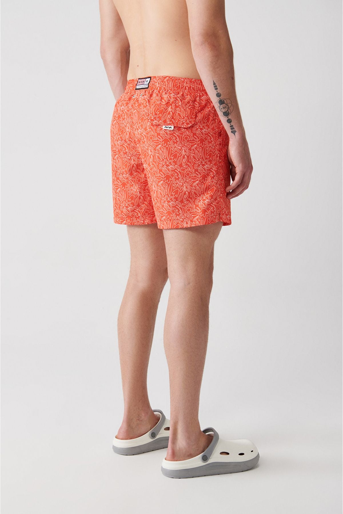 Orange fast -drying Flower Printed Standard Special Boxed Comfort Fit Mayo Sea Short