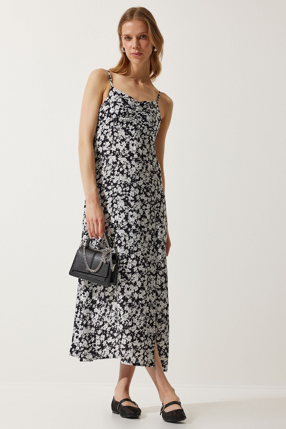 Female Black and White Hanger Patterned Viscose Dress UB00236