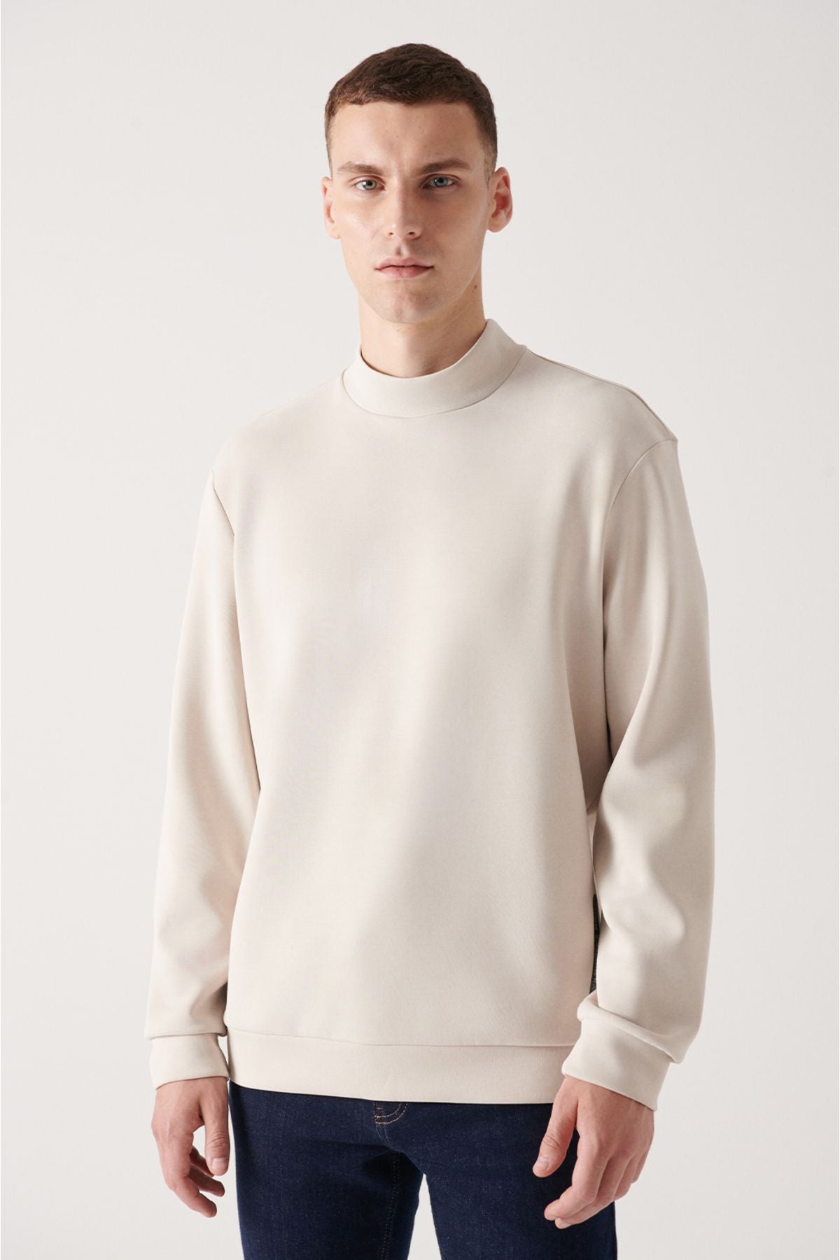 Men's Beige Half Fisherman Yaka Soft Touch Sweatshirt A22y1272