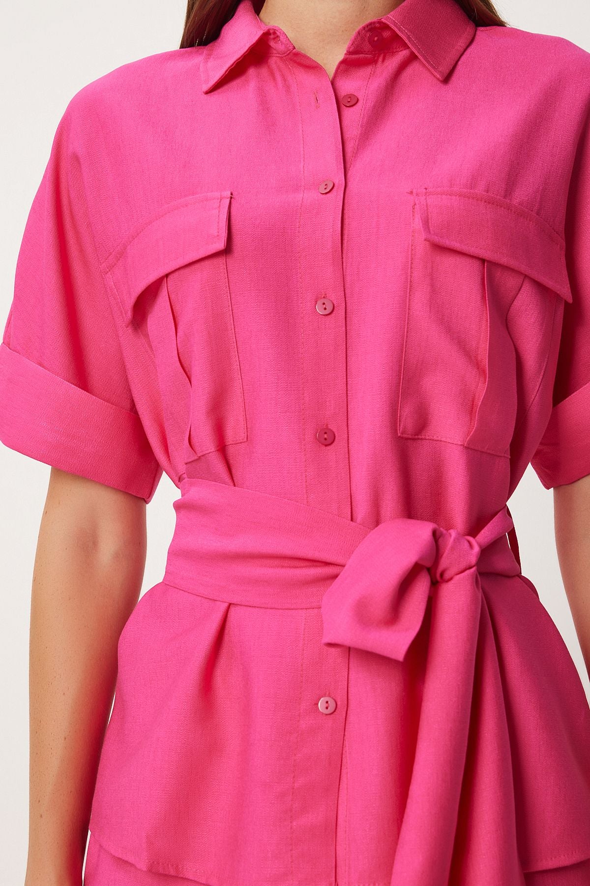 Female pink belt shirt pants weaving set FN03276