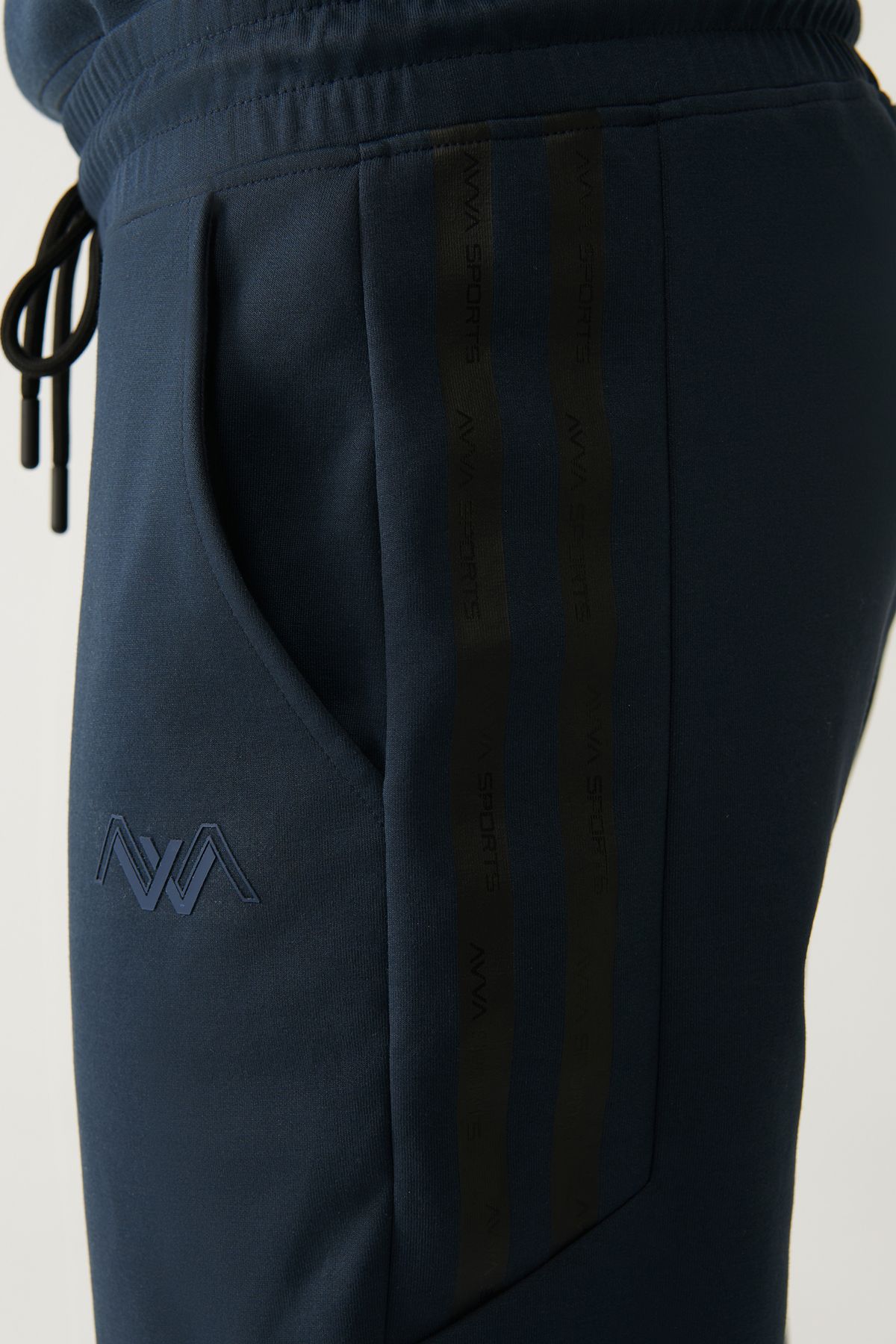 Men's navy blue interlok waist laced cotton tracksuits six A41y3408
