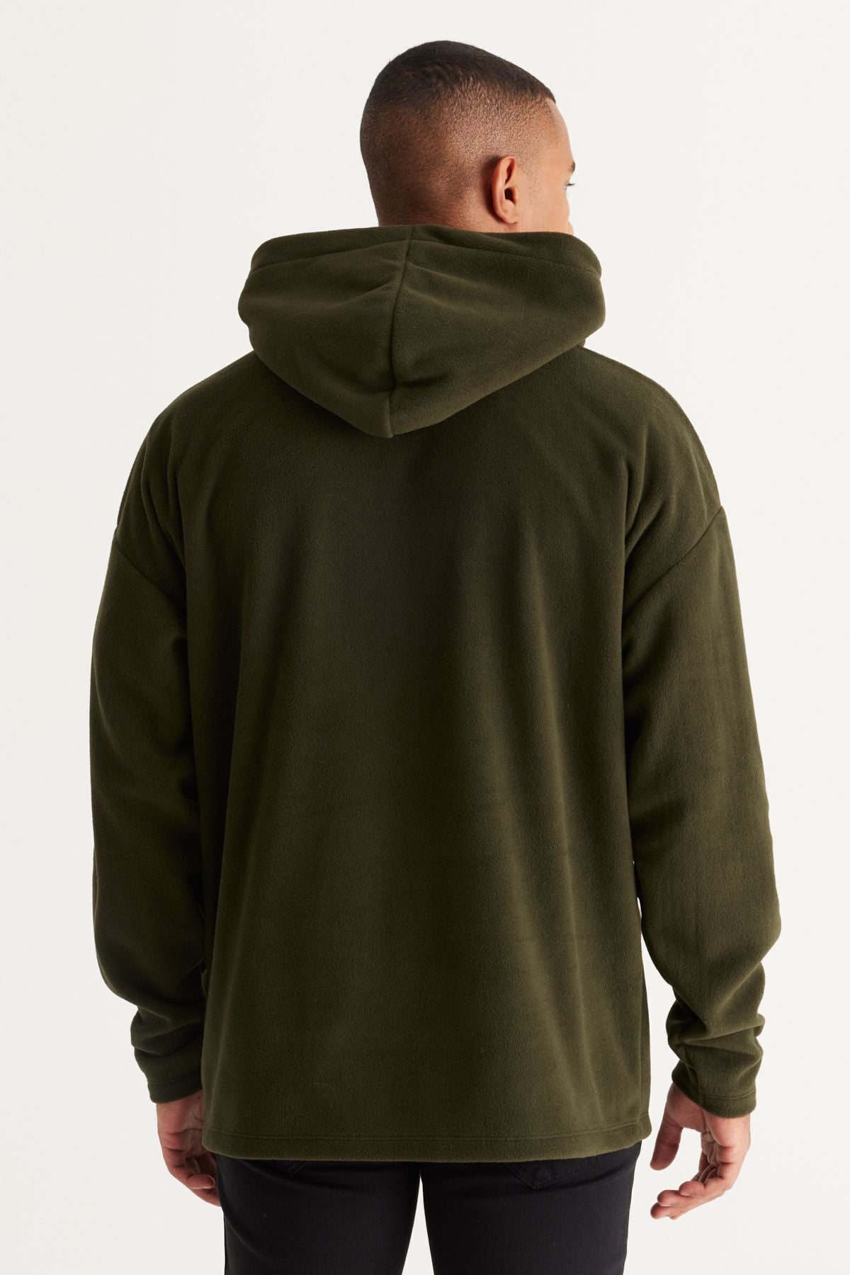 Men's Khaki Oversize plenty of cut hooded polar sweatshirt