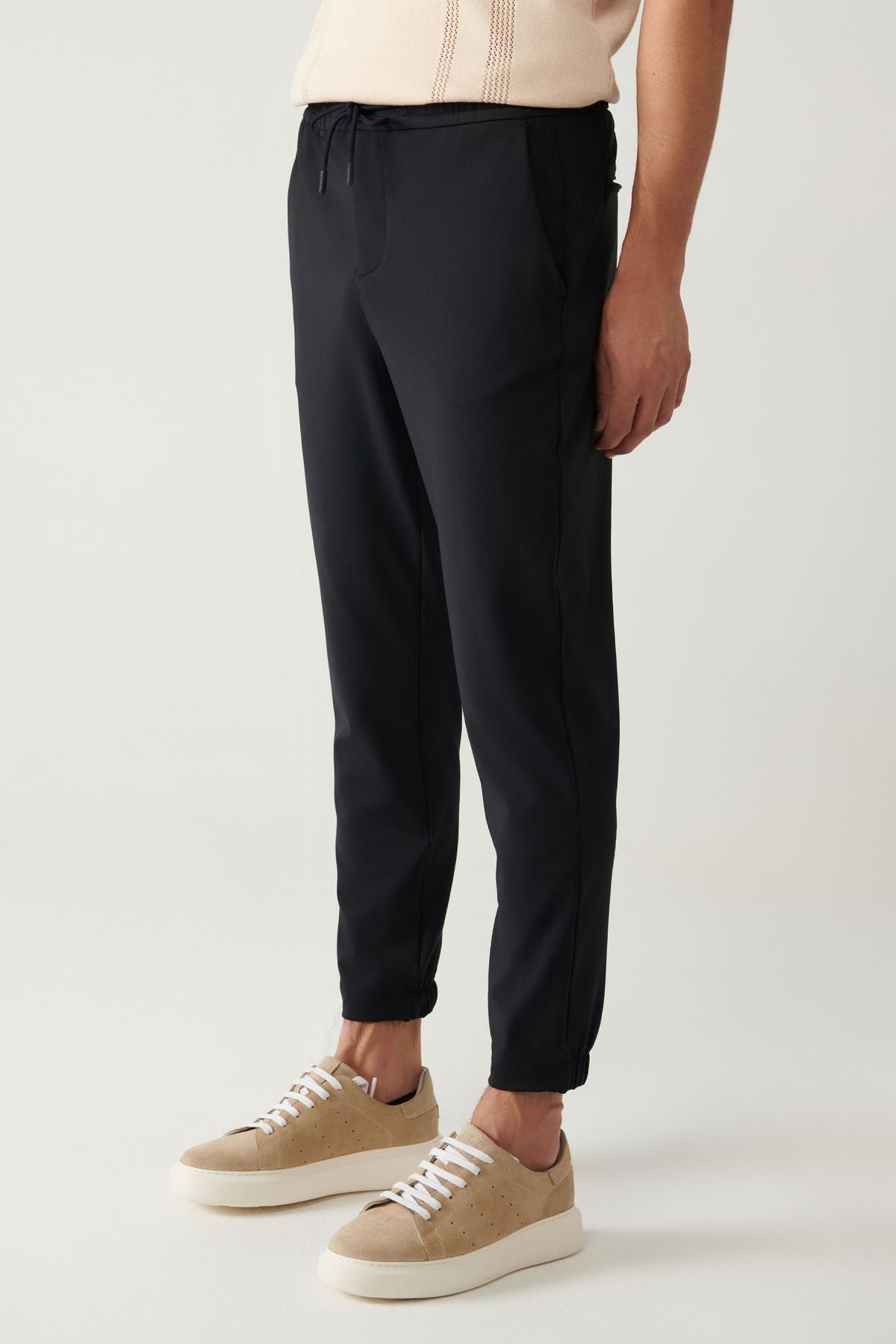 Men's navy blue knitted waist tire pants A41y3036