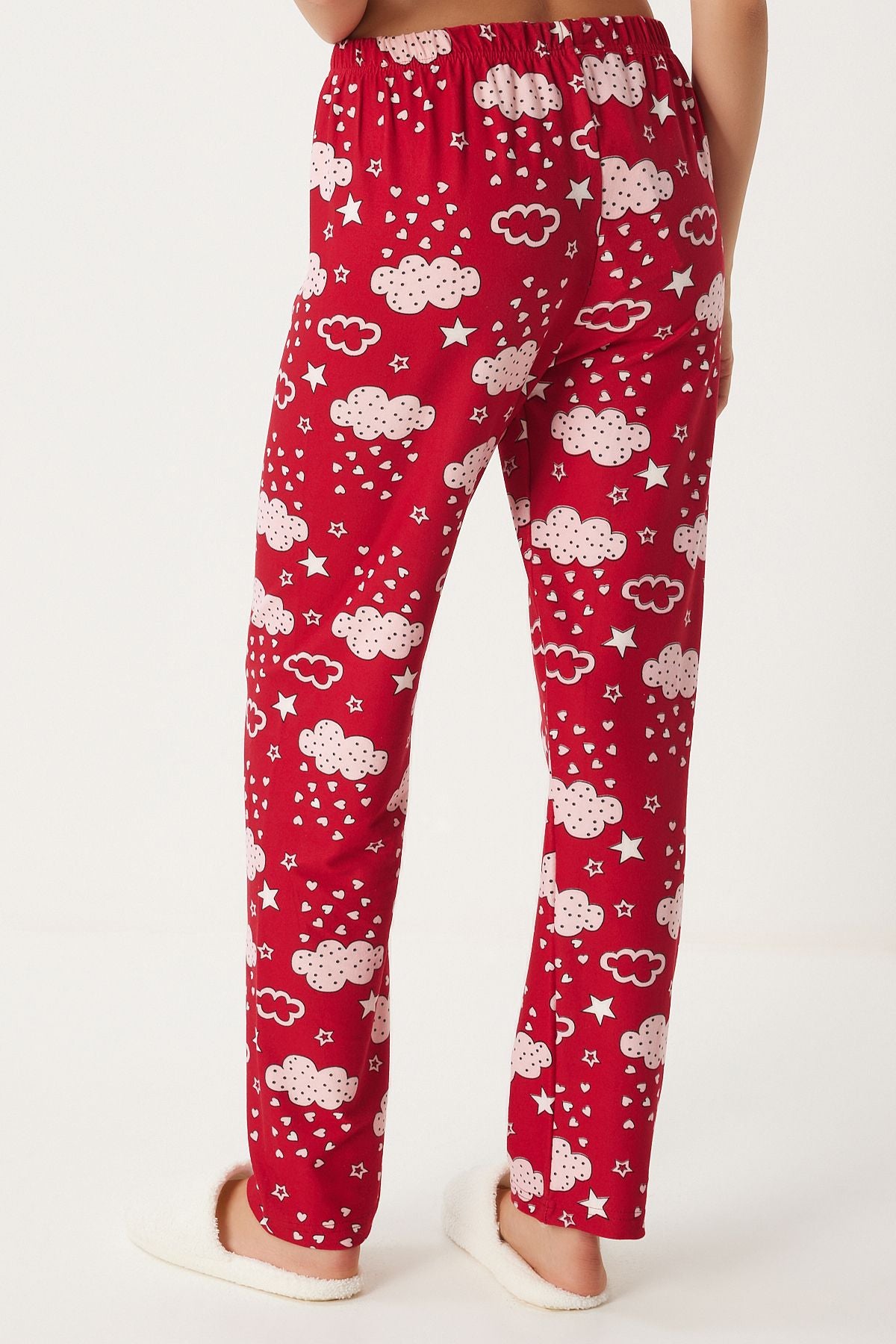 Woman Red Pink Patterned Soft textured knitting pajamas six EC00047