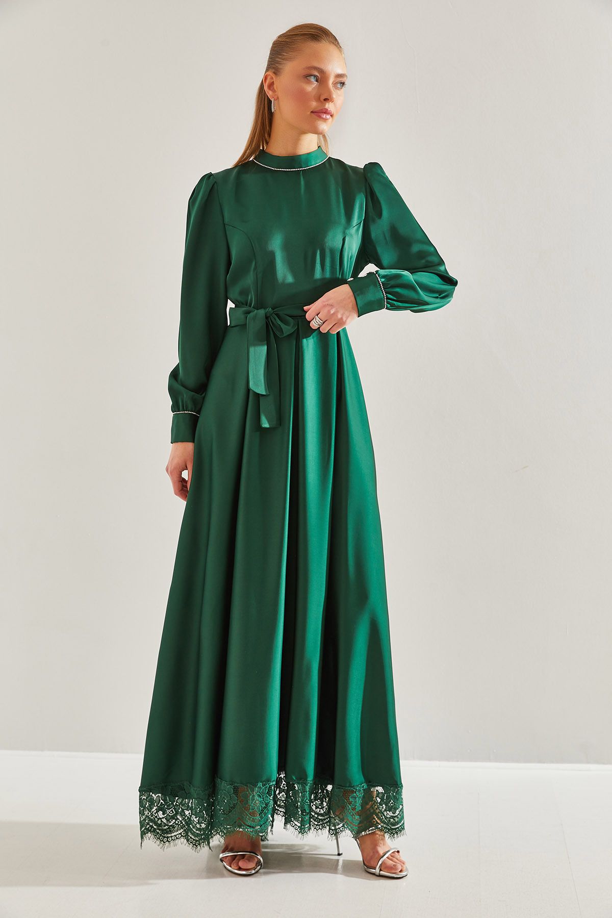 Women's Skirt Lace Side and Handle Satin Hijab Dress 60191005