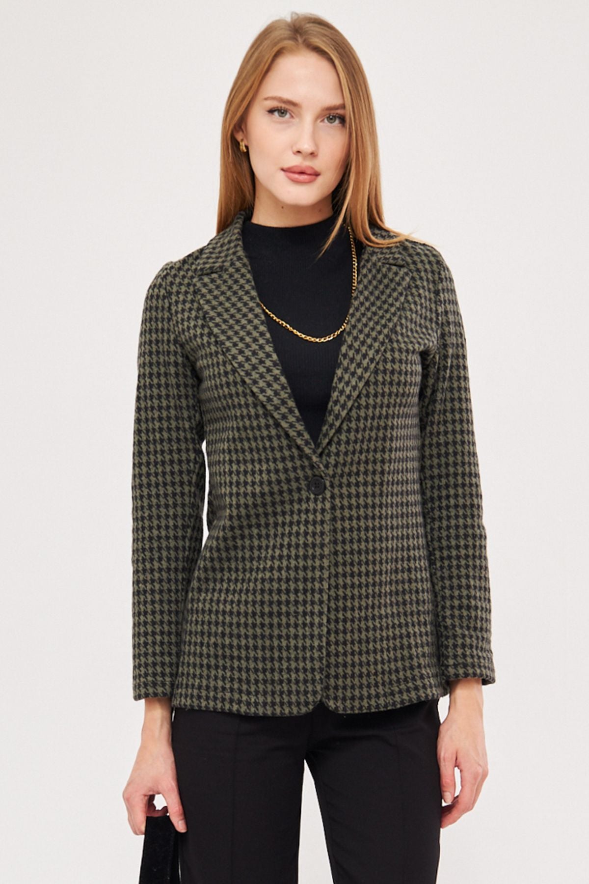 Female Khaki Kazayağı Pattern Single button Jacket ARM-20K001121