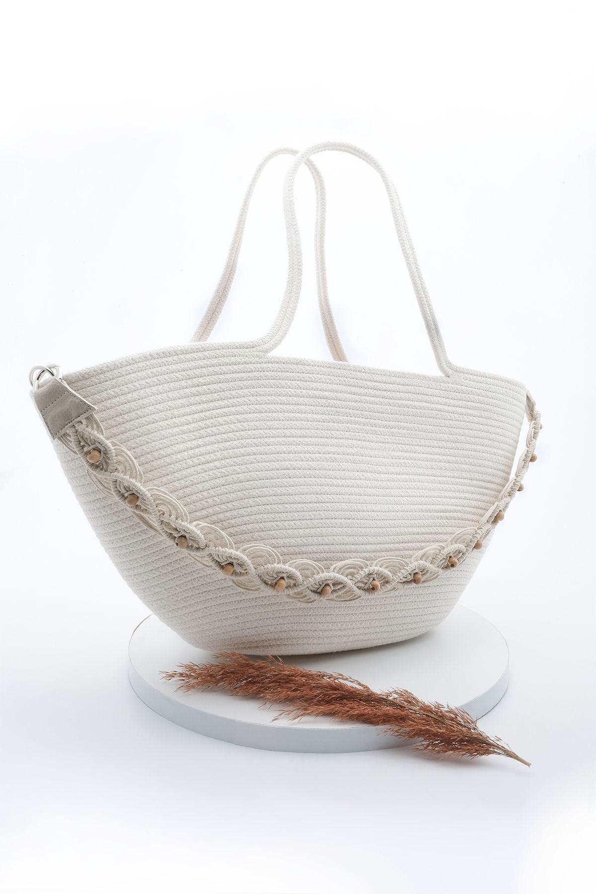 Woman HAND knit shoulder bag Merde Ekru