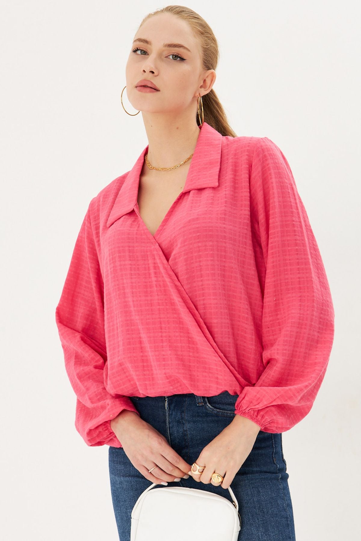 Women's Fuchsia Branch and Waist Rubble Cruve Blouse ARM-25K001041