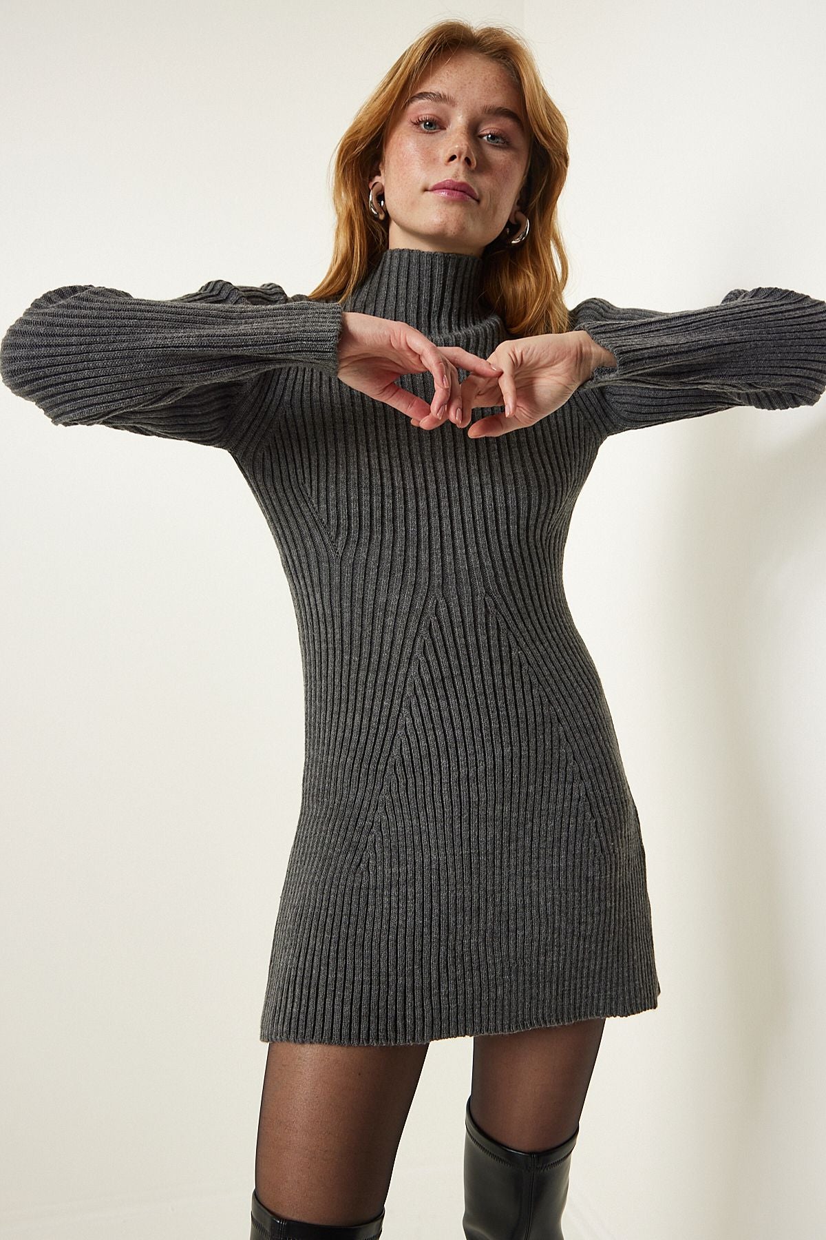 Gray wick bell knitwear dress pf00052