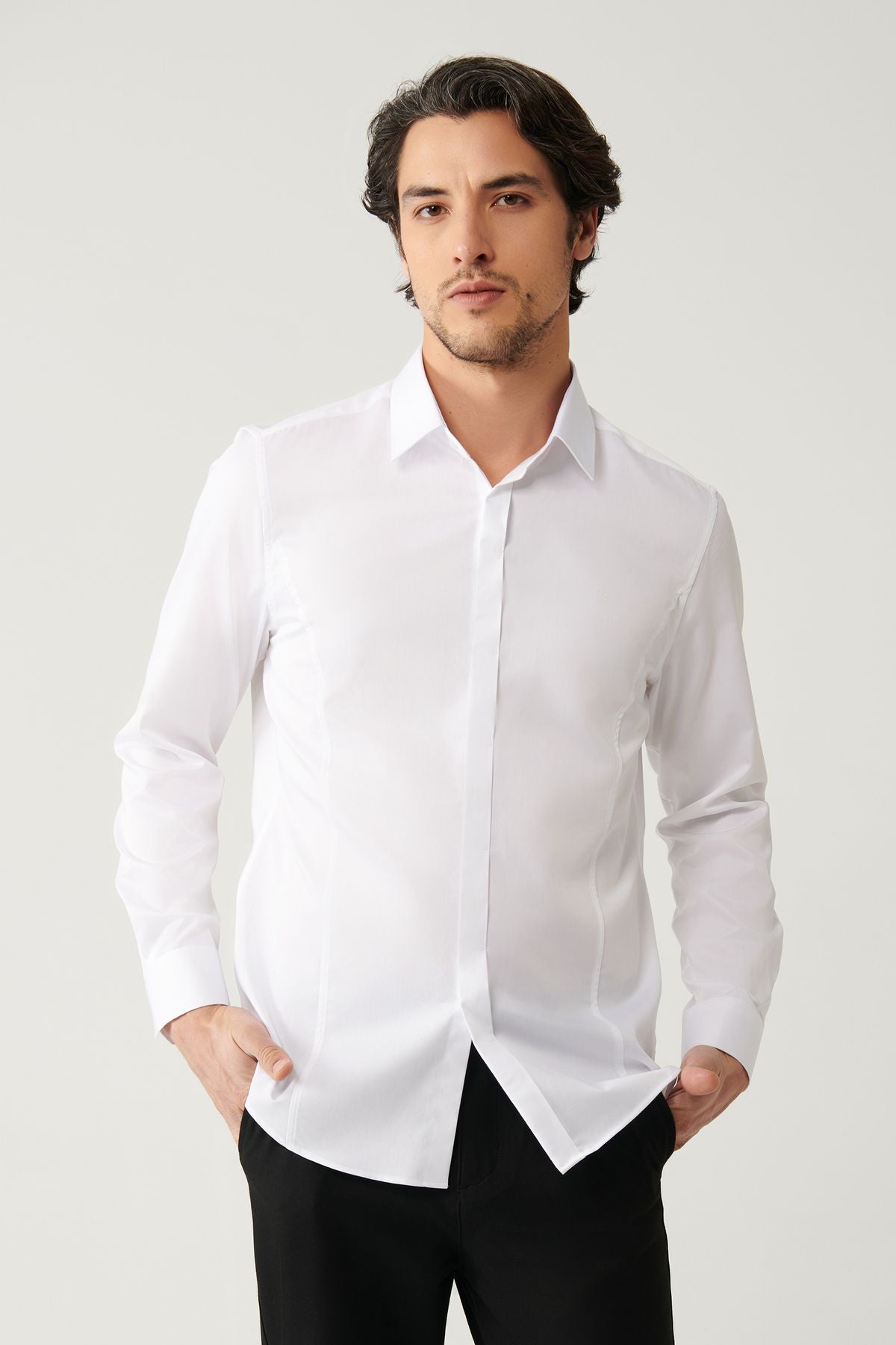 Men's white 100 %cotton classic collar satin shirt B002002