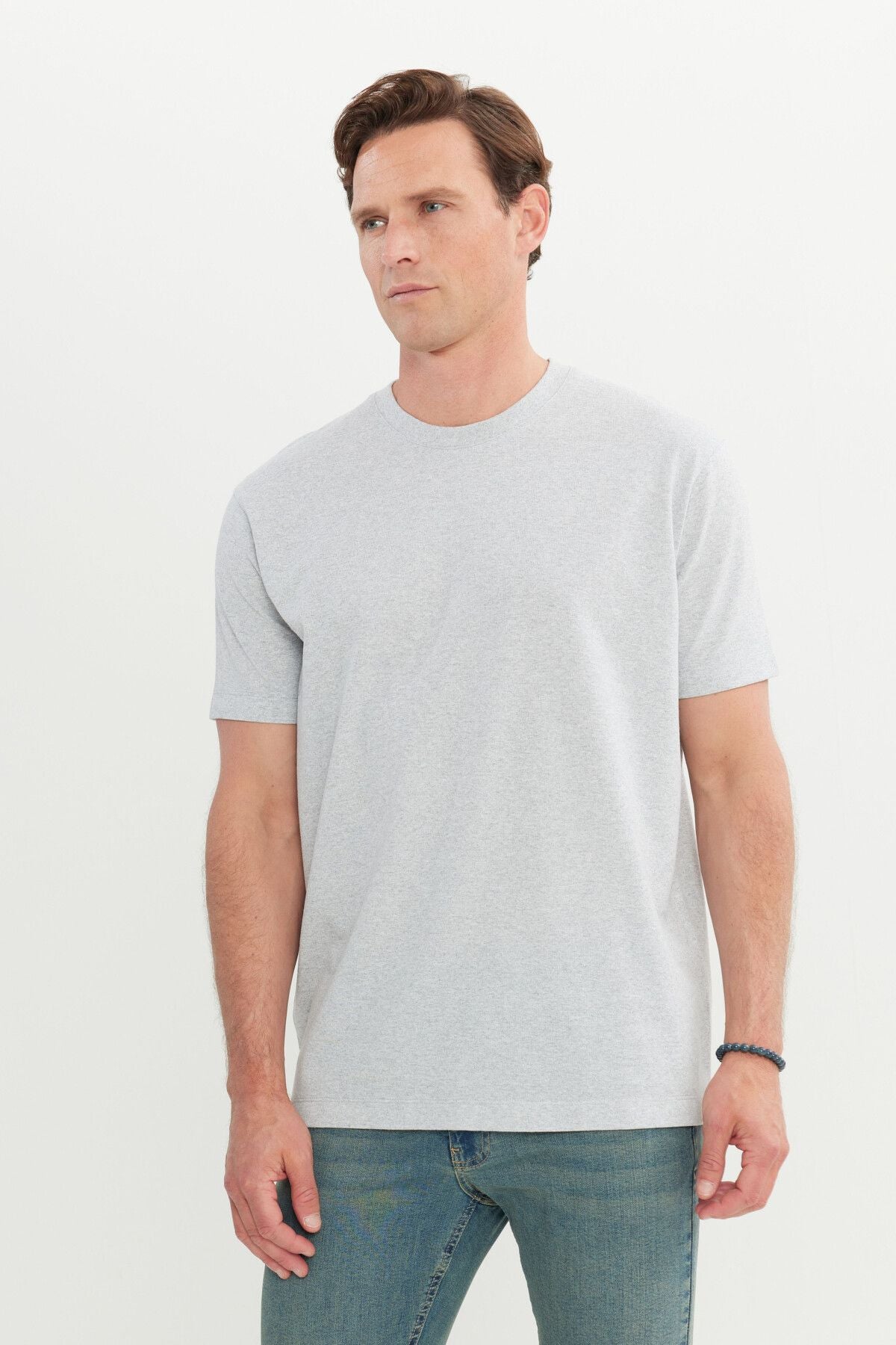 Men's gray melange cotton modern fit comfortable cut bike bike collar t -shirt