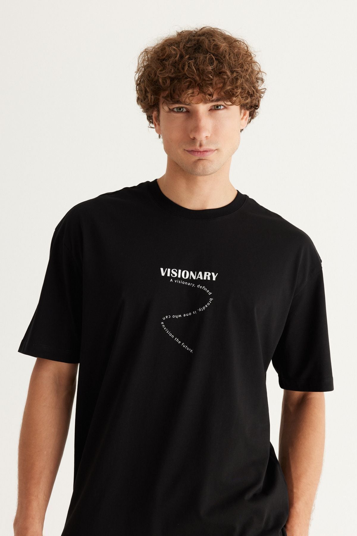 Men's black oversize plenty of cut bike collar 100 %cotton printed T -shirt