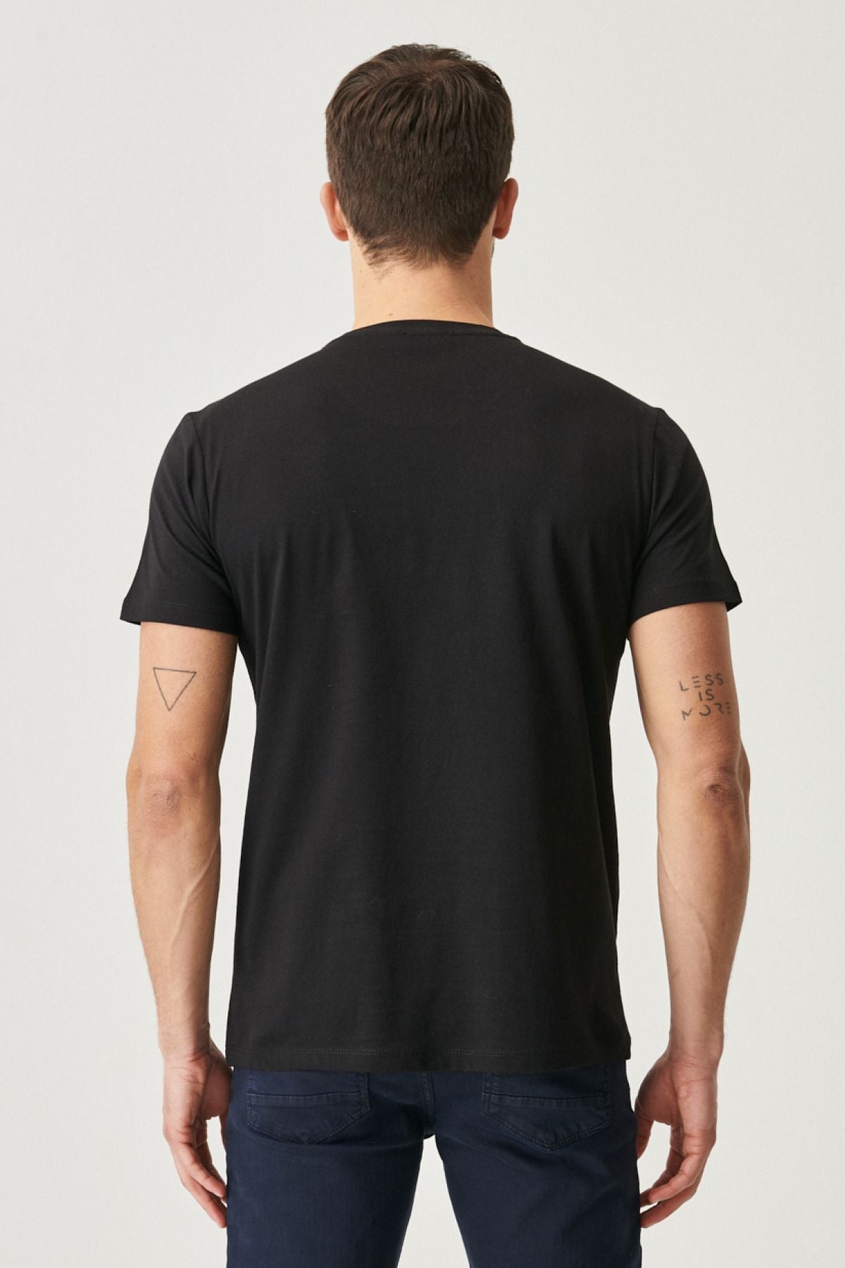 Men's Black-Black 2 Plot Slim Fit Narrow Cut Cotton Basic T-shirt