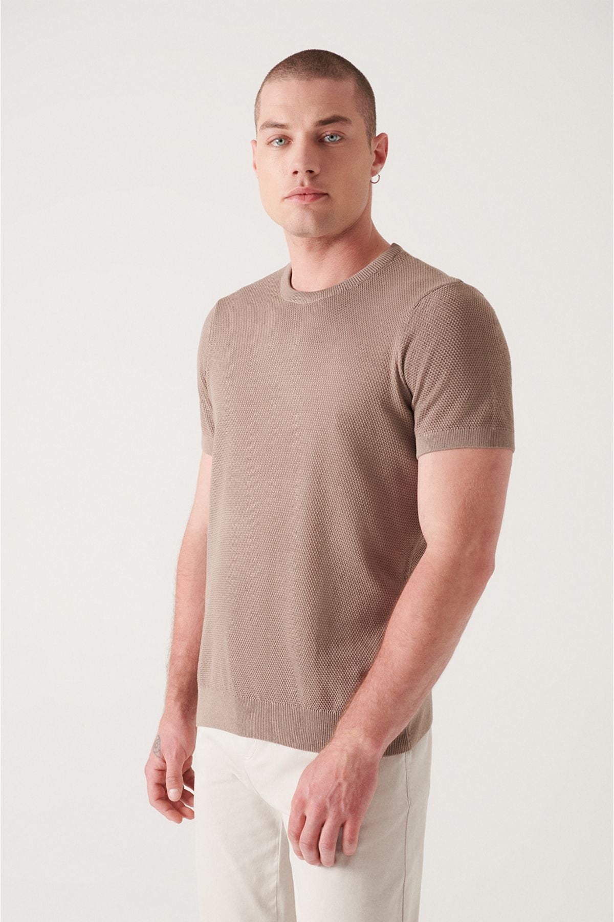 Men's Mink Modal Bicycle Collar textured riban knitwear T-shirt B005010