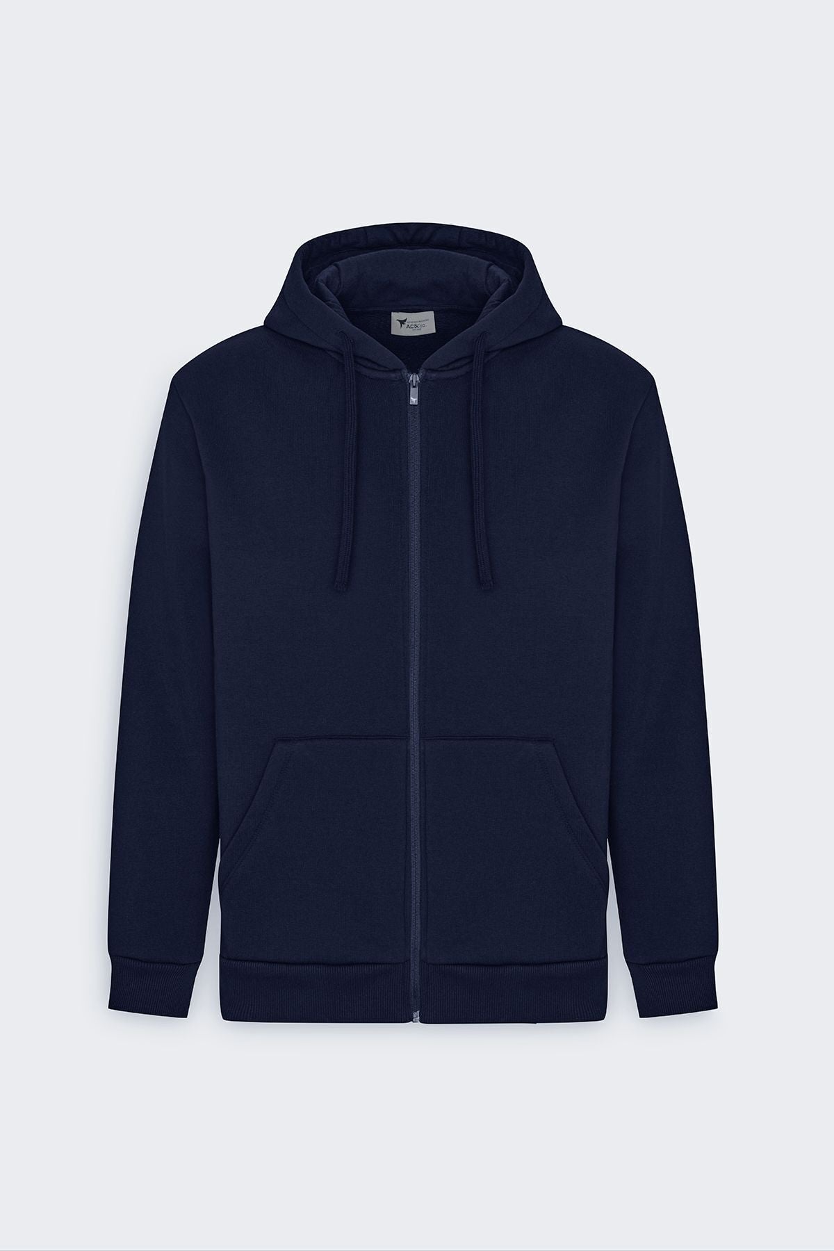 Men's navy blue standard fit normal cut 2 IP cotton hooded sweatshirt