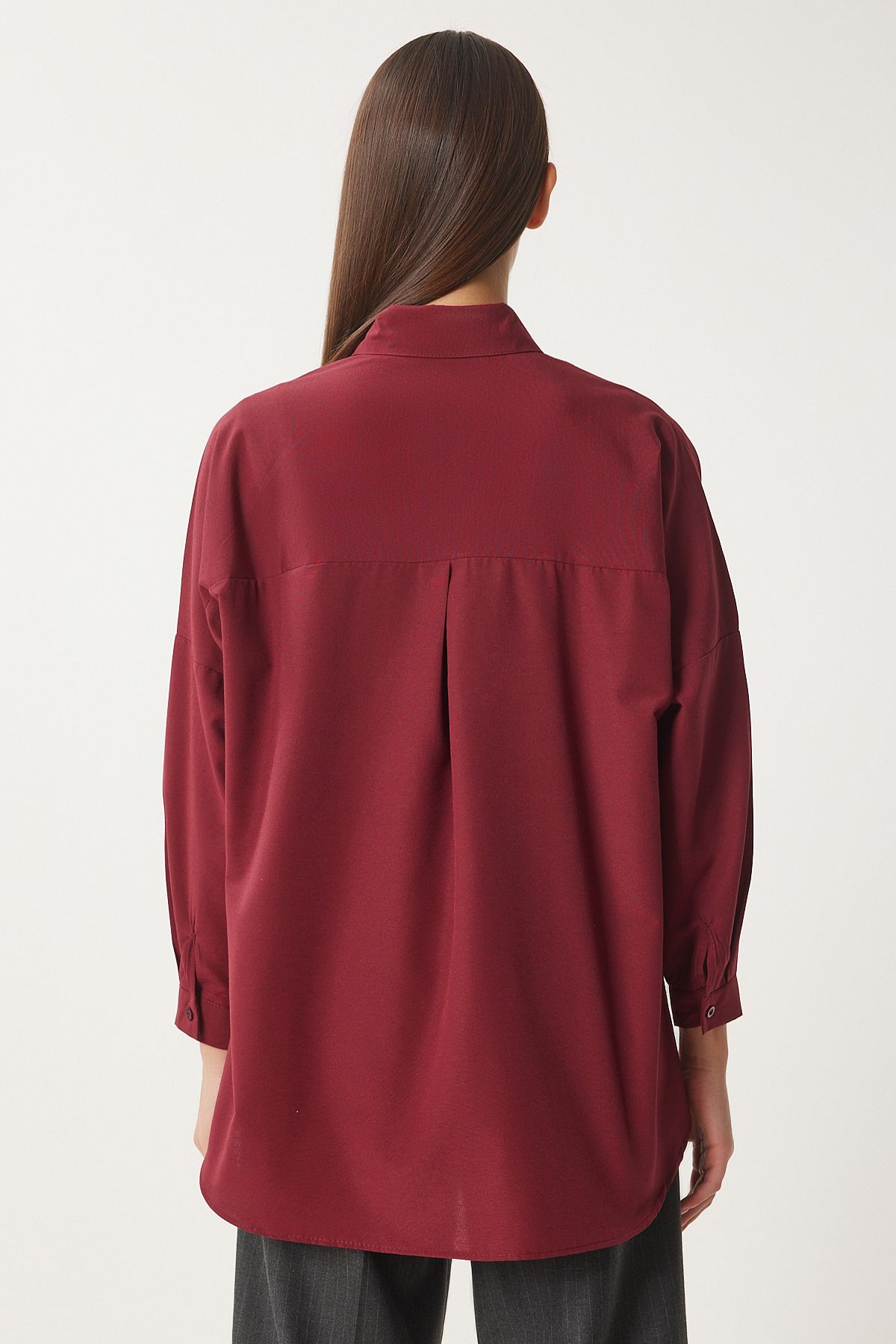 Woman Bordeaux Oversize Long Basic Shirt DD00842