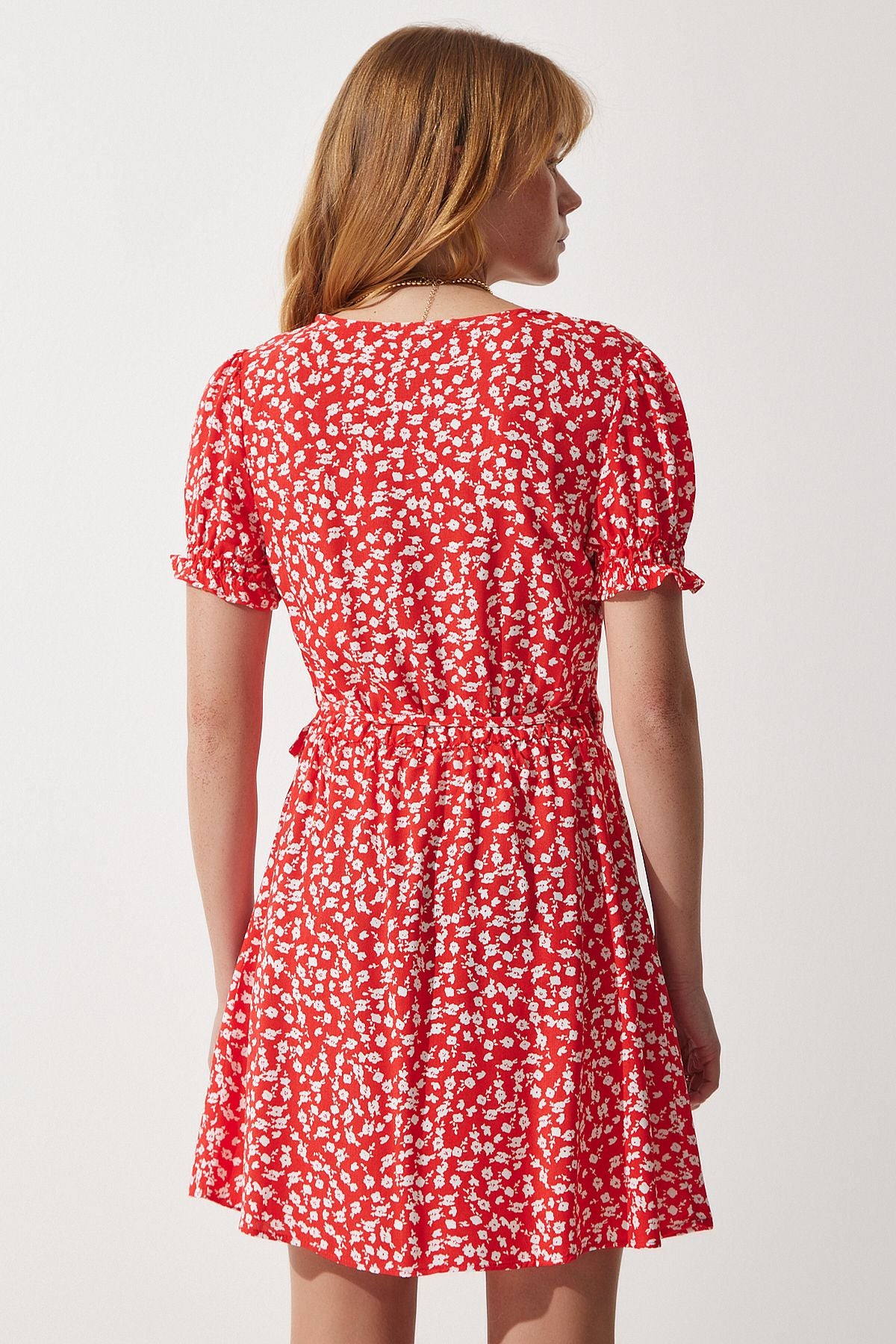 Female Orange Patterned viscose weaving dress ub00111