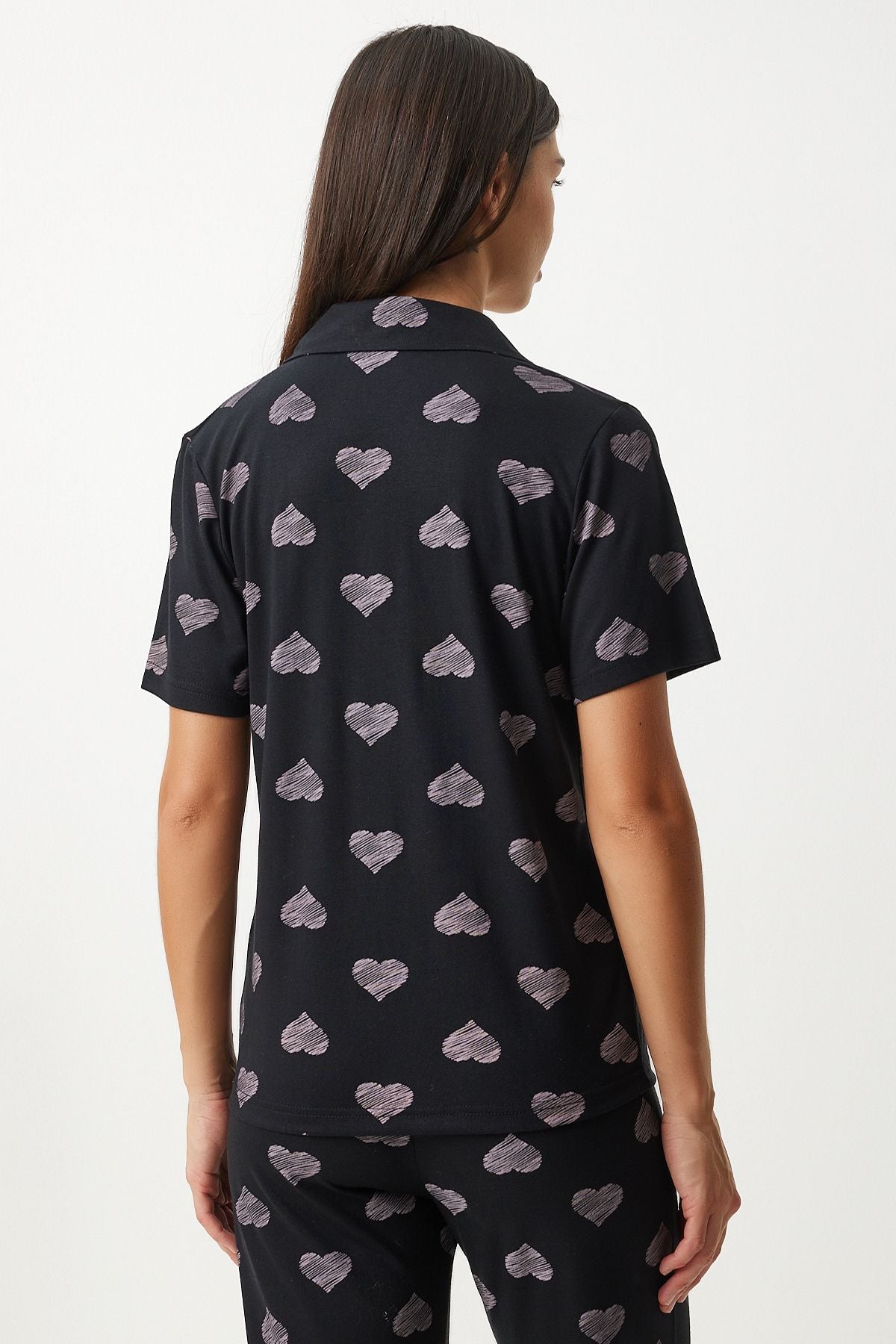Female Black Heart Shirt Pants Pajama Set EC00042