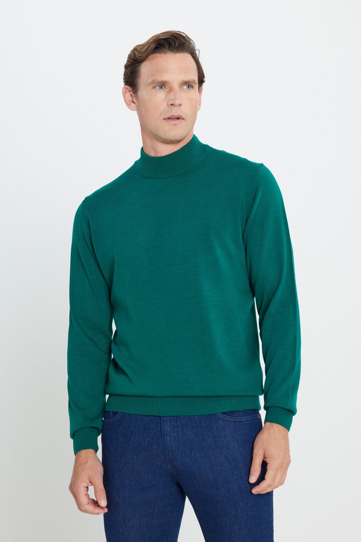 Men's Coffee-Green 2 Pack Standard Fit Normal Cut Half Fisherman Collar Basic Knitwear Kazakh