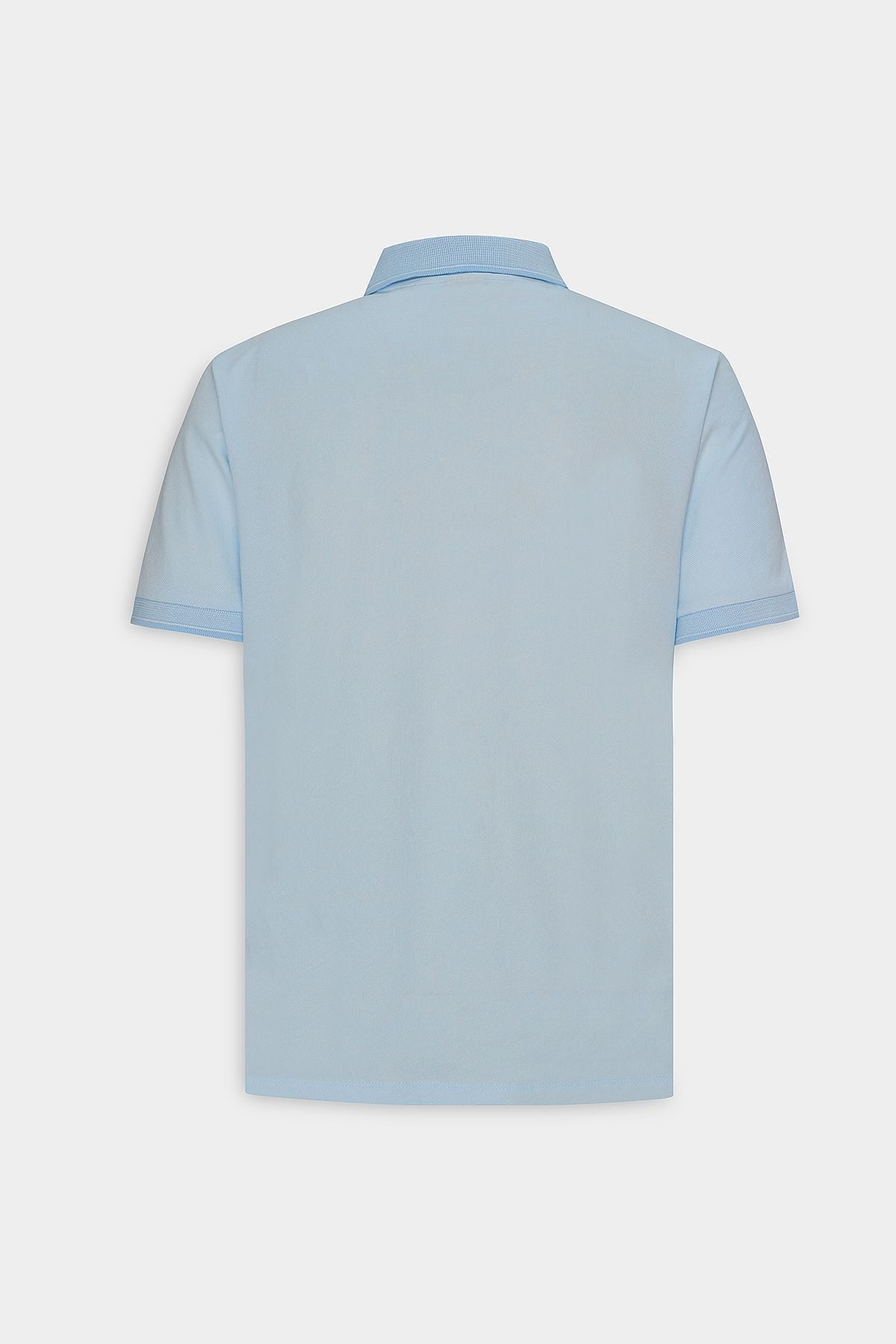 Men -Plugging Cotton Fabric Slim Fit Narrow Cut Light Blue Curled Polo Yaka T -shirt