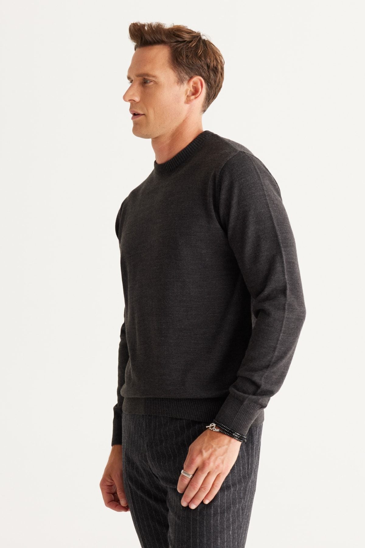 Men's anthracit-melanj standard fit normal cut bike collar knitwear sweater