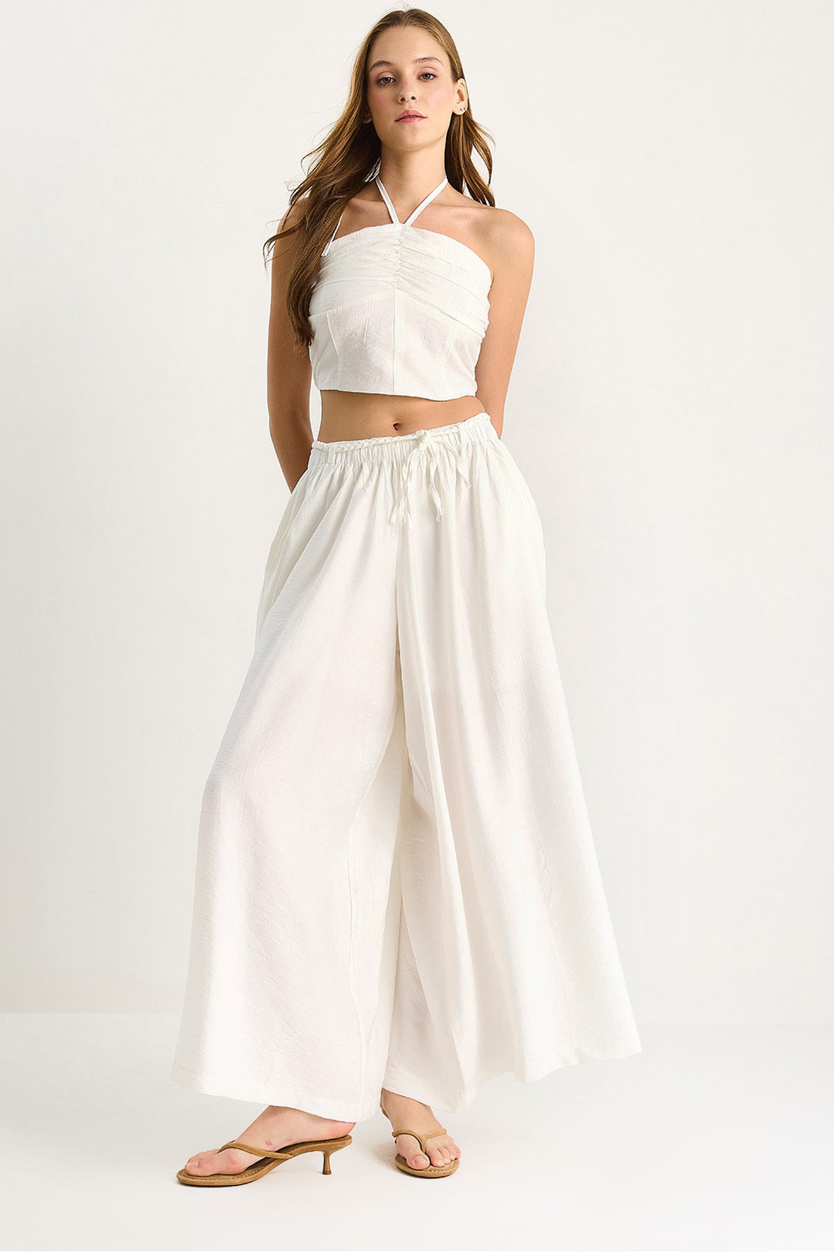 Women's Backless Detailed Halter Neck Blouse Skirt Trousers Suit 5007 60283495