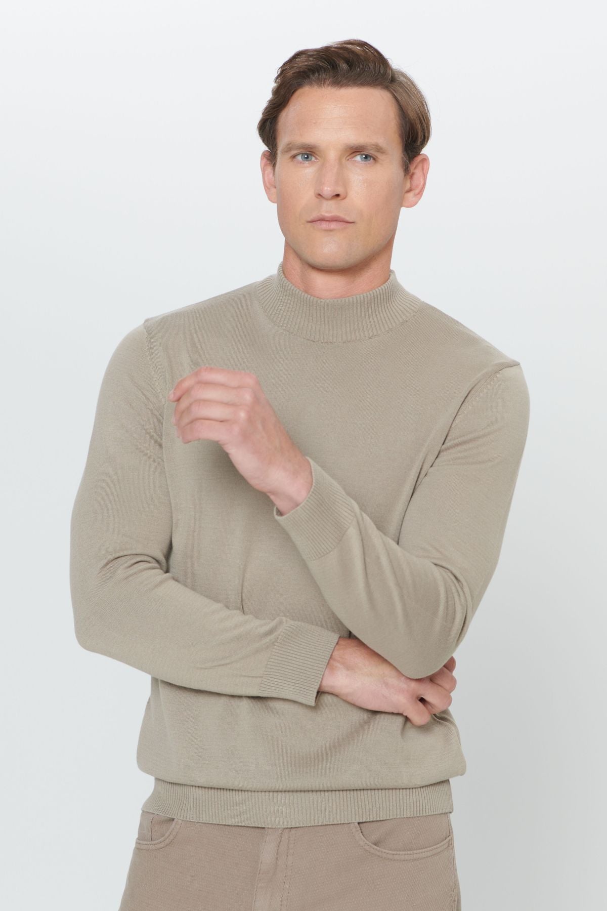 Men's mink standard fit normal cut half fisherman collar cotton knitwear sweater