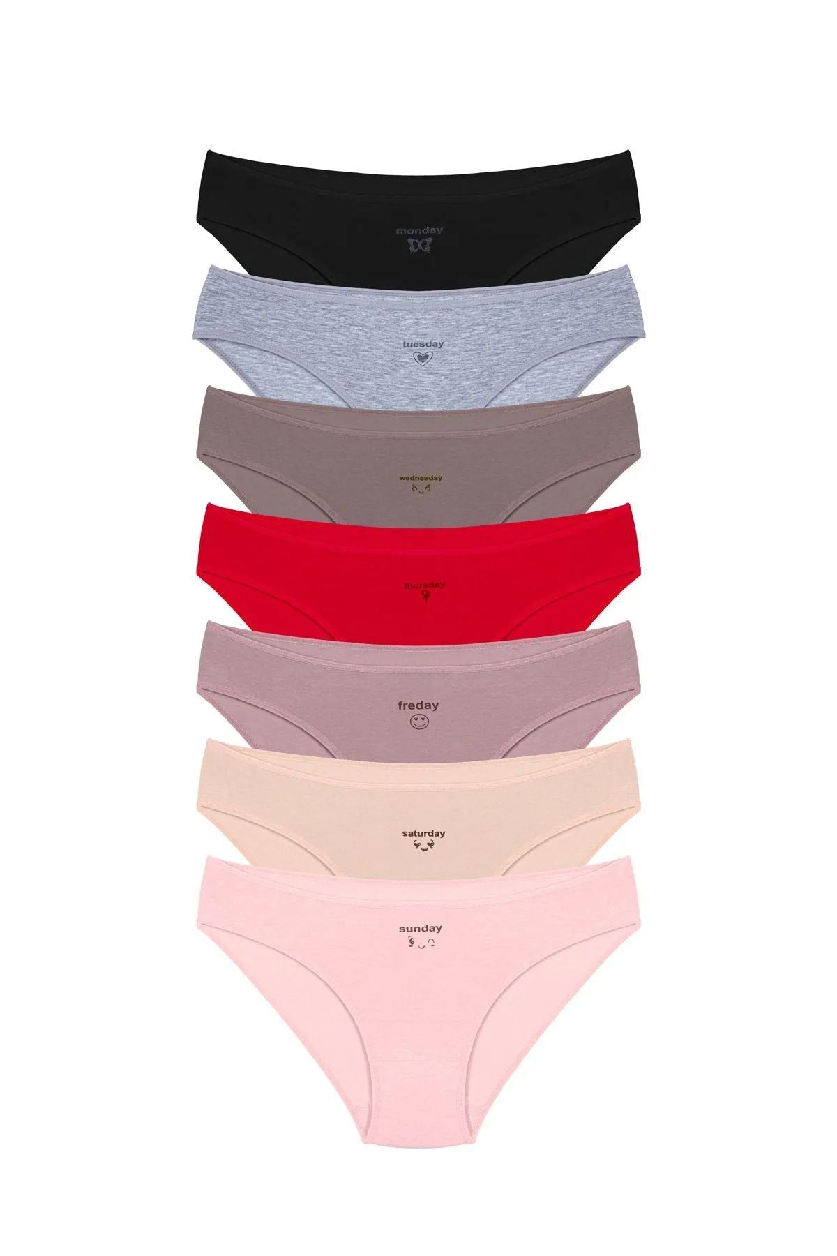 WOMEN 7 DAYS MULTI -COLORED DAY COTTON LYSING Panties 7 Package