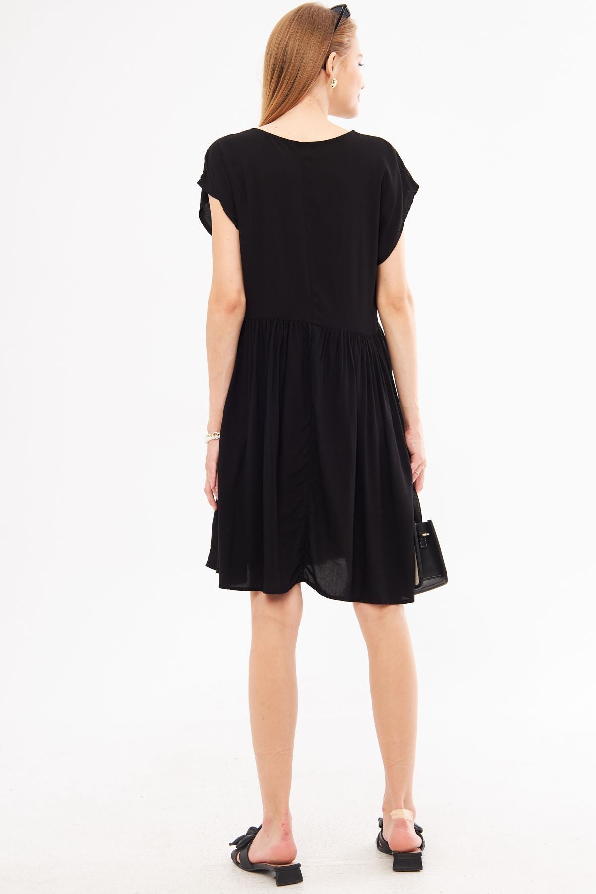 Female Black Waist Shirred Mini Dress ARM-24Y001090