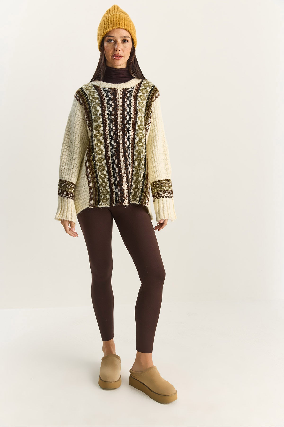 Women's Ethnic Patterned Oversize Crew Neck Thick Knitwear Sweater 2529 60283875