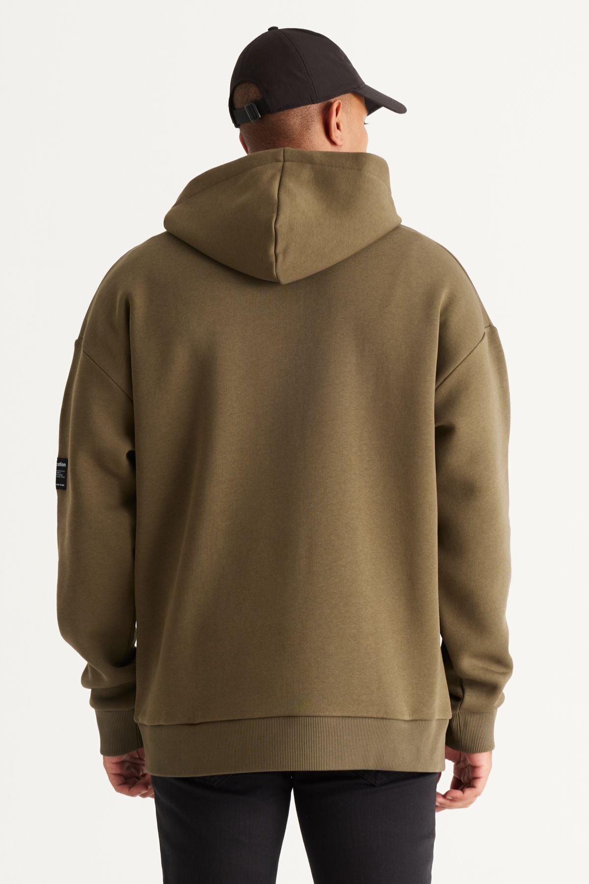 Men's Khaki Oversizle Fit Plenty Cut Hooded 3 -IP Cotton Sweatshirt