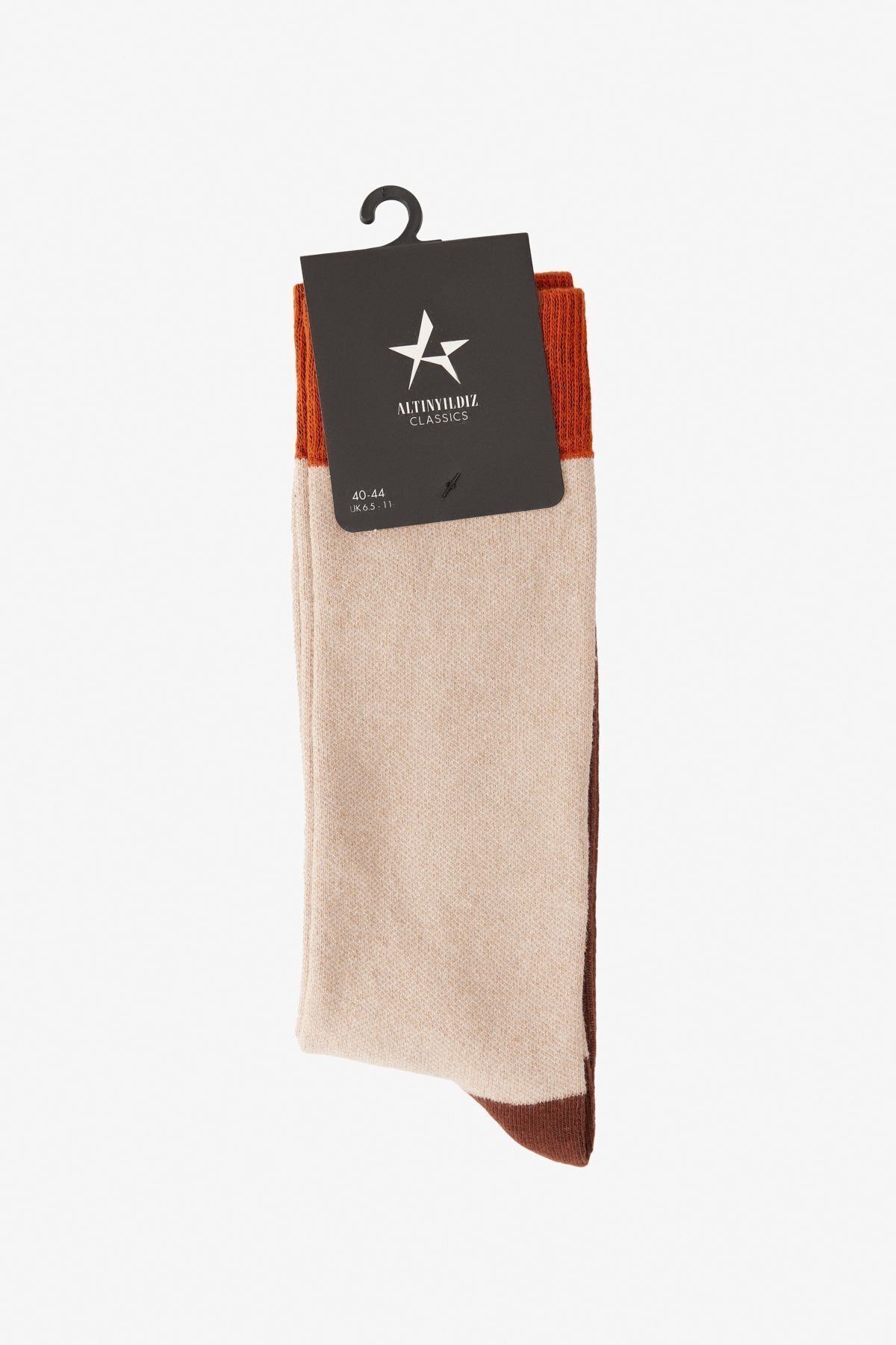 Men's coffee-bej patterned bambulu socket socks