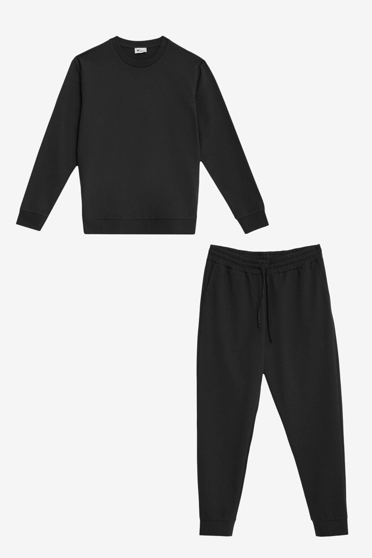 Men's Black 2 Yarn Cotton Standard Fit Normal Normal Cut Tracksuit Set Package