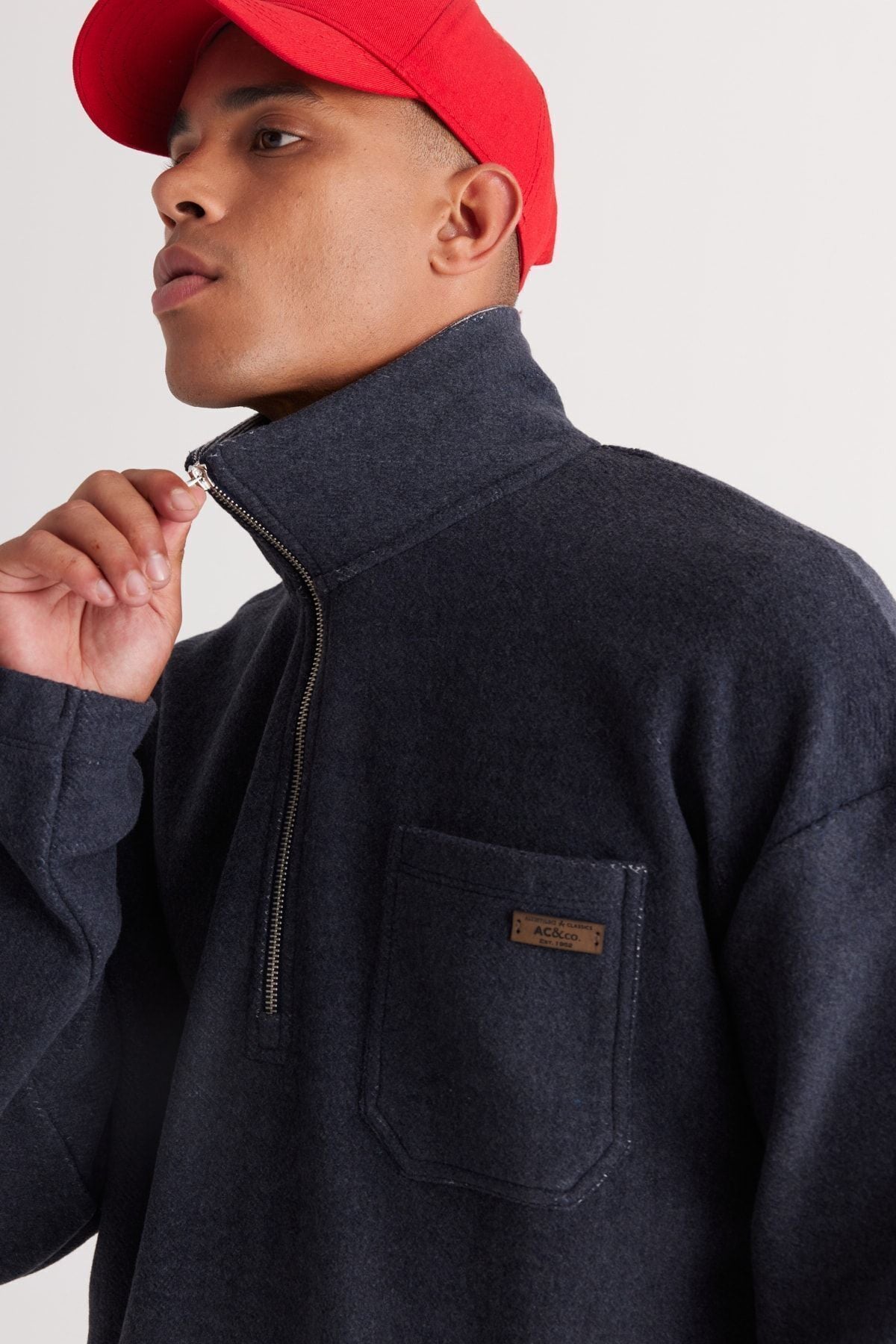 Men's Indigo melanj loose fit Içi fleecery