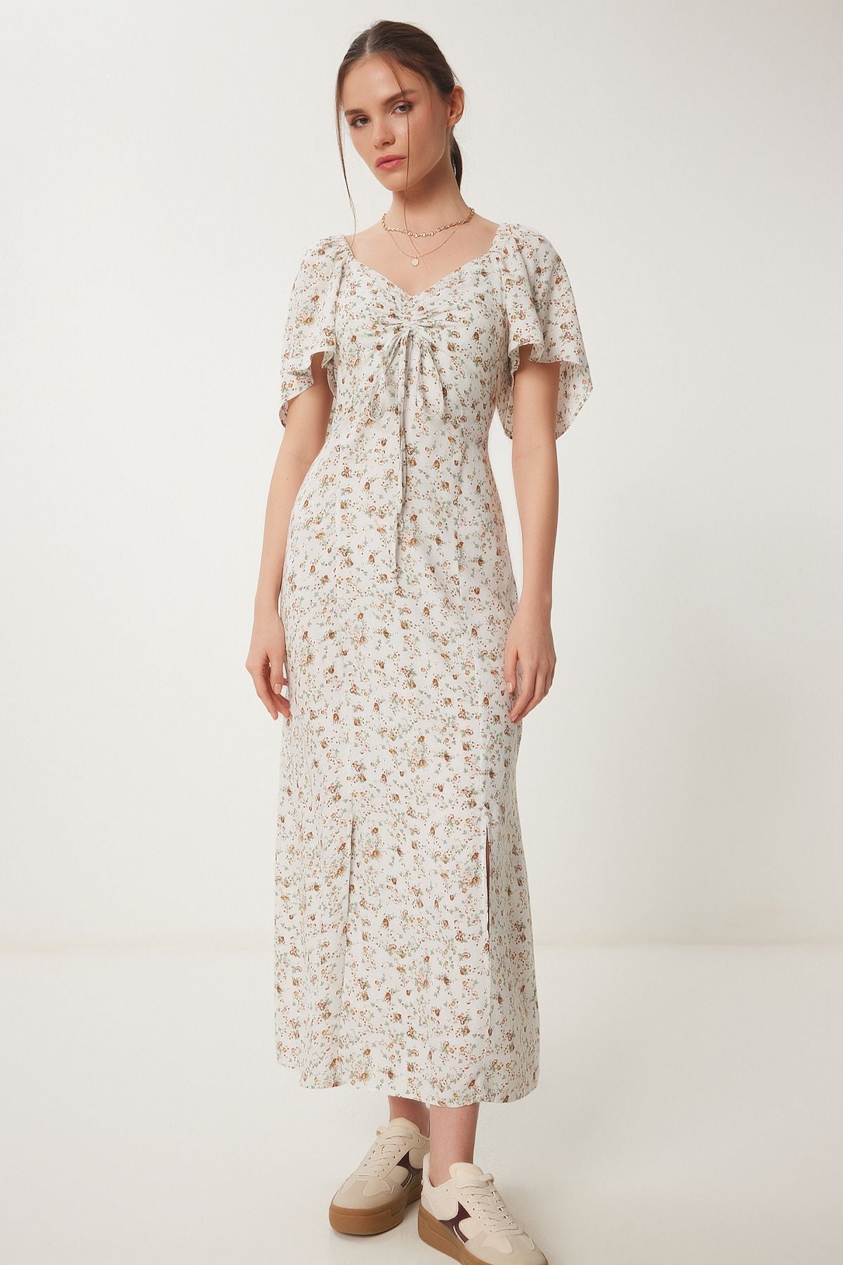 Female Flower Flower Patterned Summer Viscose Dress TP00049