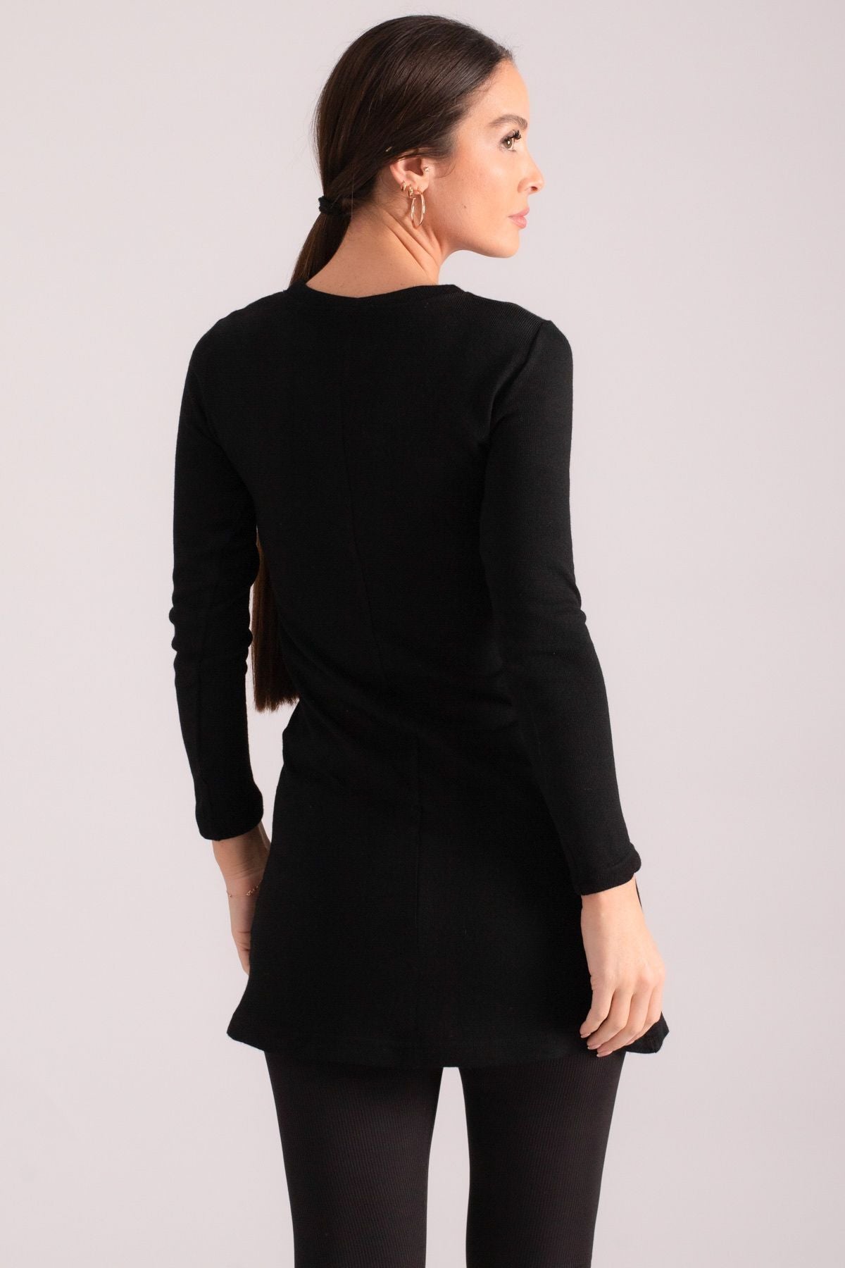 WOMEN BLACK ROUND YAKA KNITTY DRESS ARM-24K001067