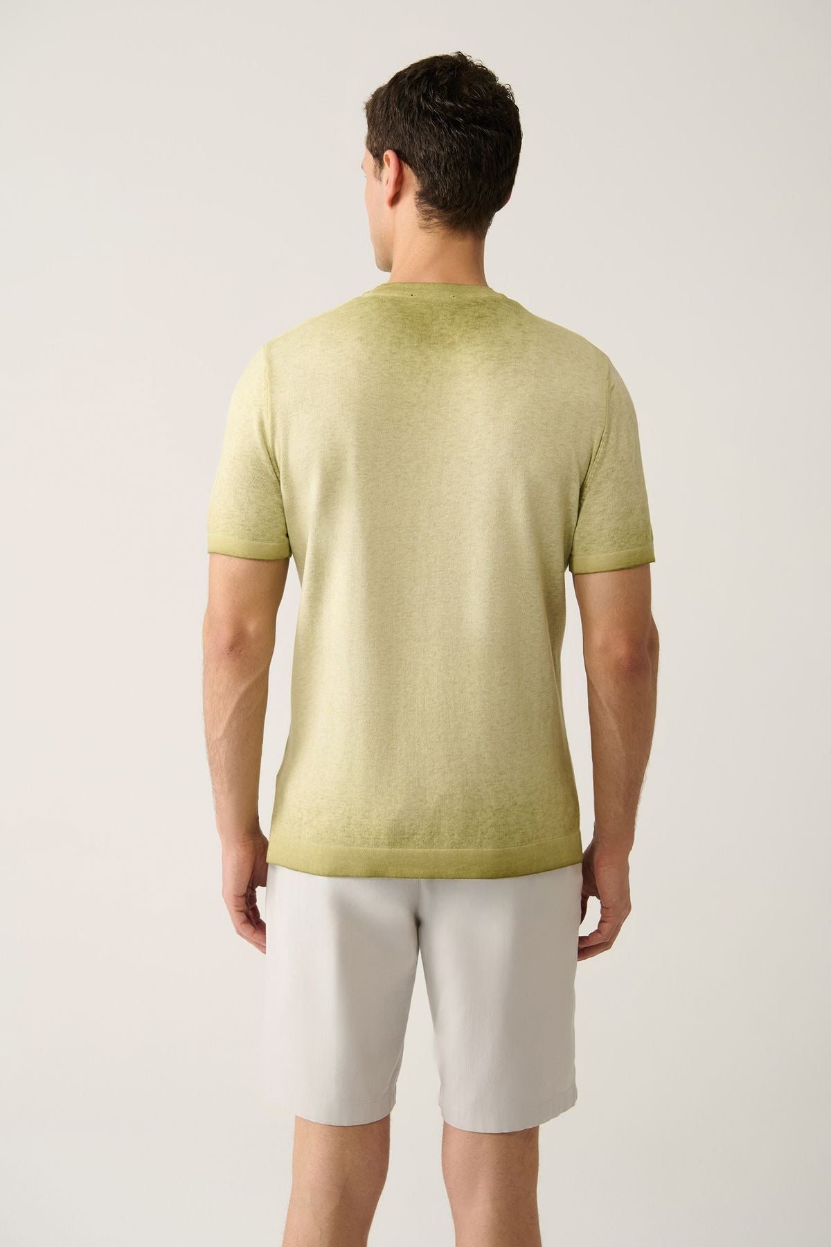 Men's Open Khaki Bicycle Collar Paint Effective knitwear T-shirt A41y5115