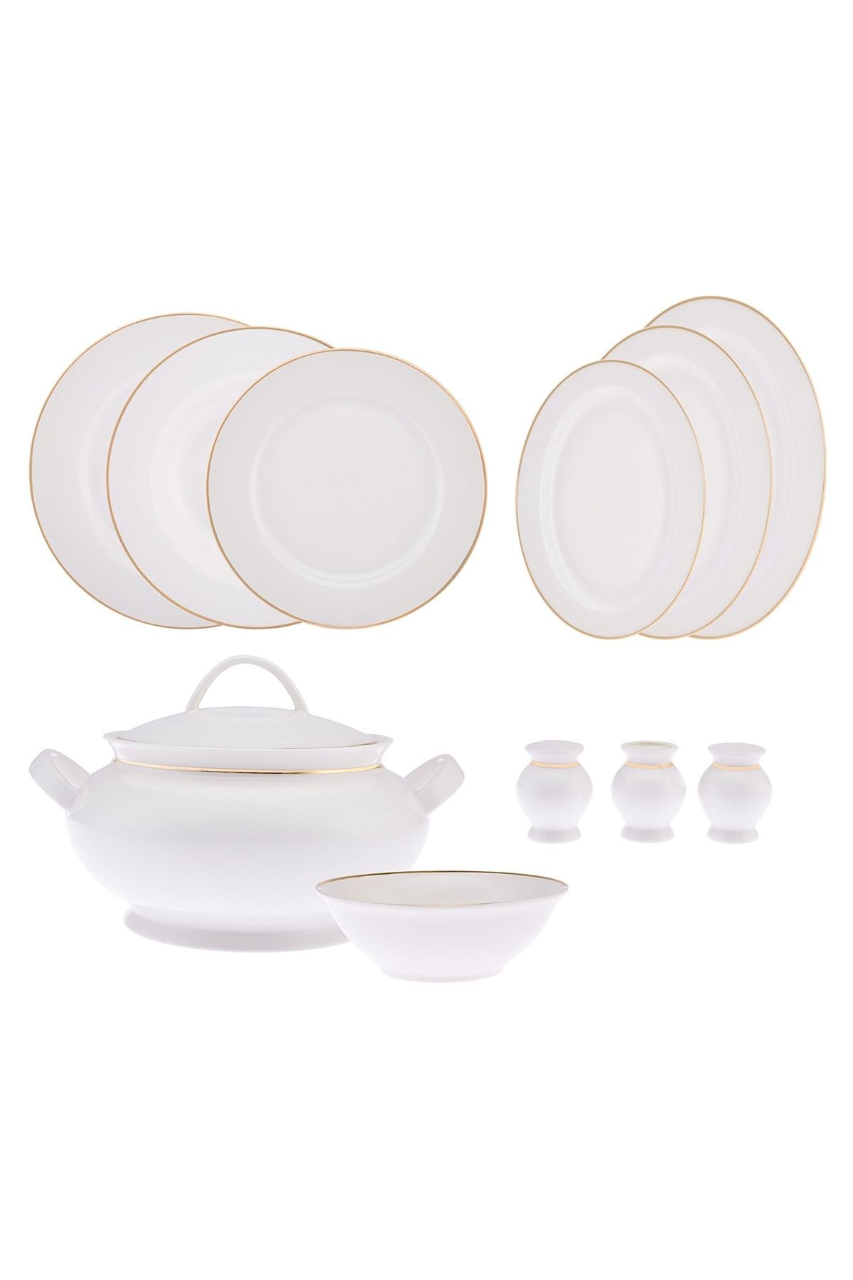 New Marly Porcelain 60 Piece 12 Person Round Dinner Set Gold