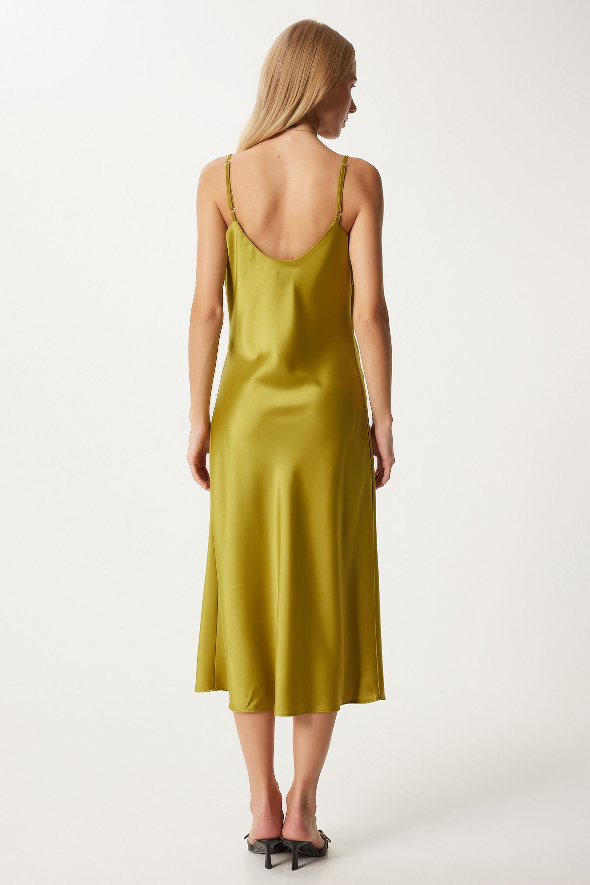 Women's Fat Green Degage Collar Satin Surface Dress FN03300