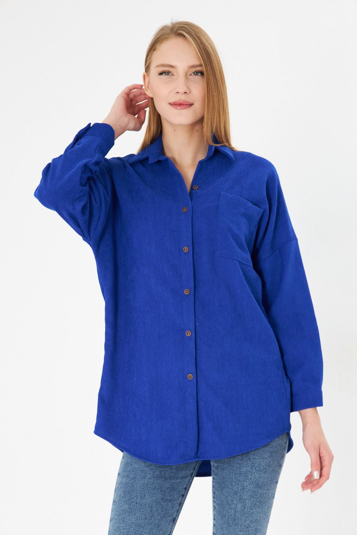 Female Saks Pocket Oversizle Fine Velve Velvet Shirt ARM-24K001076