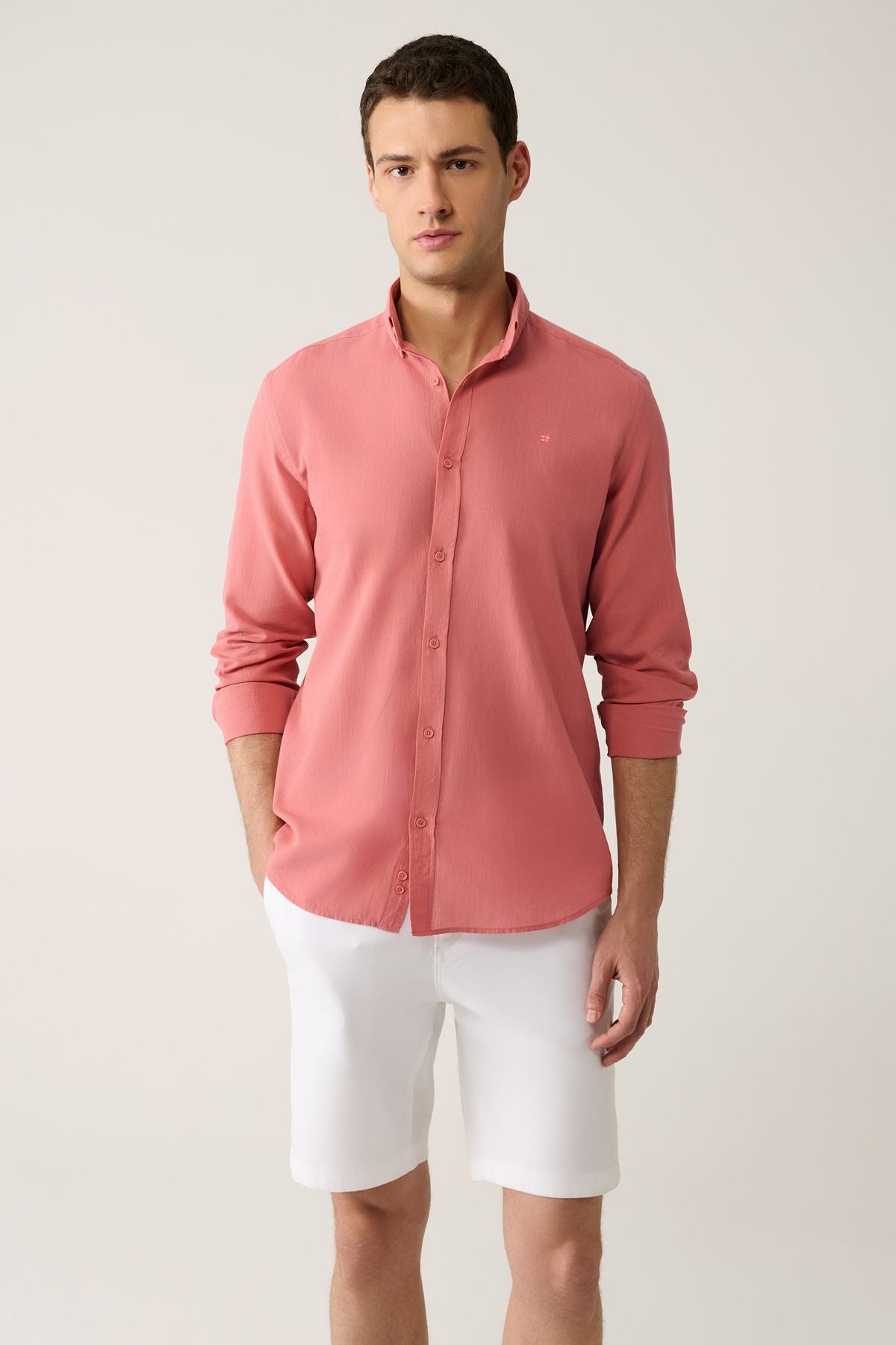Men's Rose Drunk 100 %Cotton Futter Soft Key buttoned Neck Shirt E002206